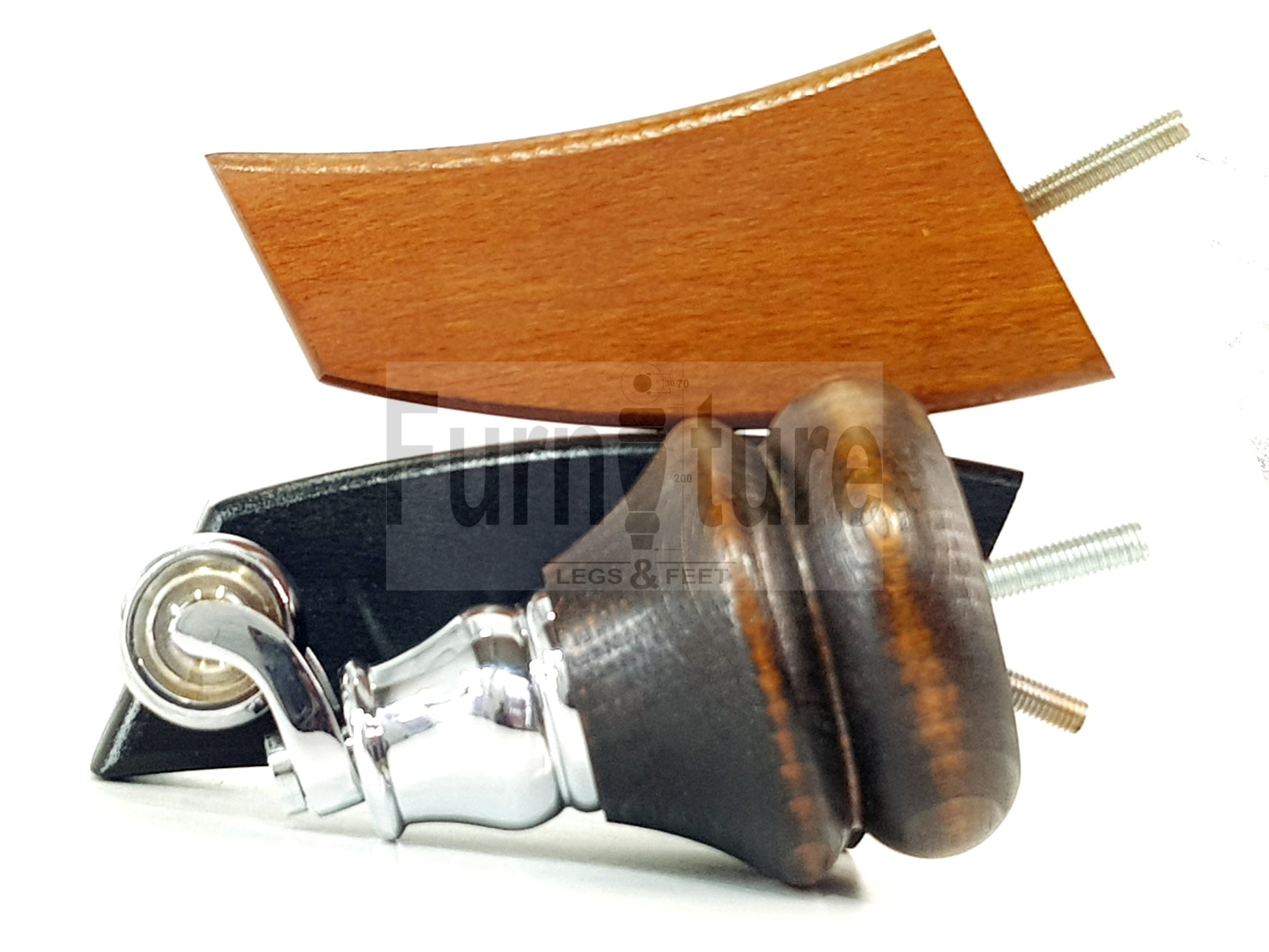 Turned Wood Furniture Feet 2 With Chrome Castors 140mm & 2 Curved Back Legs Sofas Chairs Cabinets Beds M8