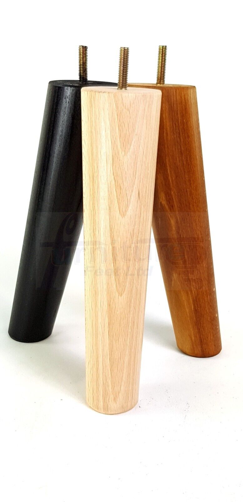 4 Solid Wood Turned Furniture Feet Replacement Mid Centry Angled Retro Legs 200mm High M8 Sofa Chairs Stools Cabinets Beds