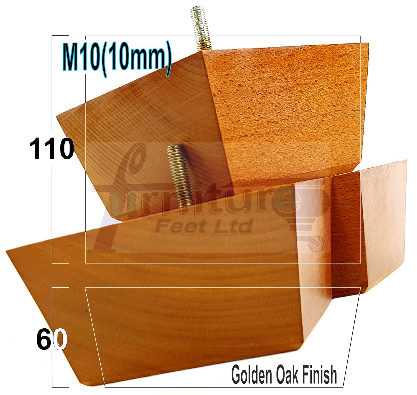 4x Square Wood Sofa Legs 60mm High Replacement Furniture Feet Chairs Cabinets M10 Thread