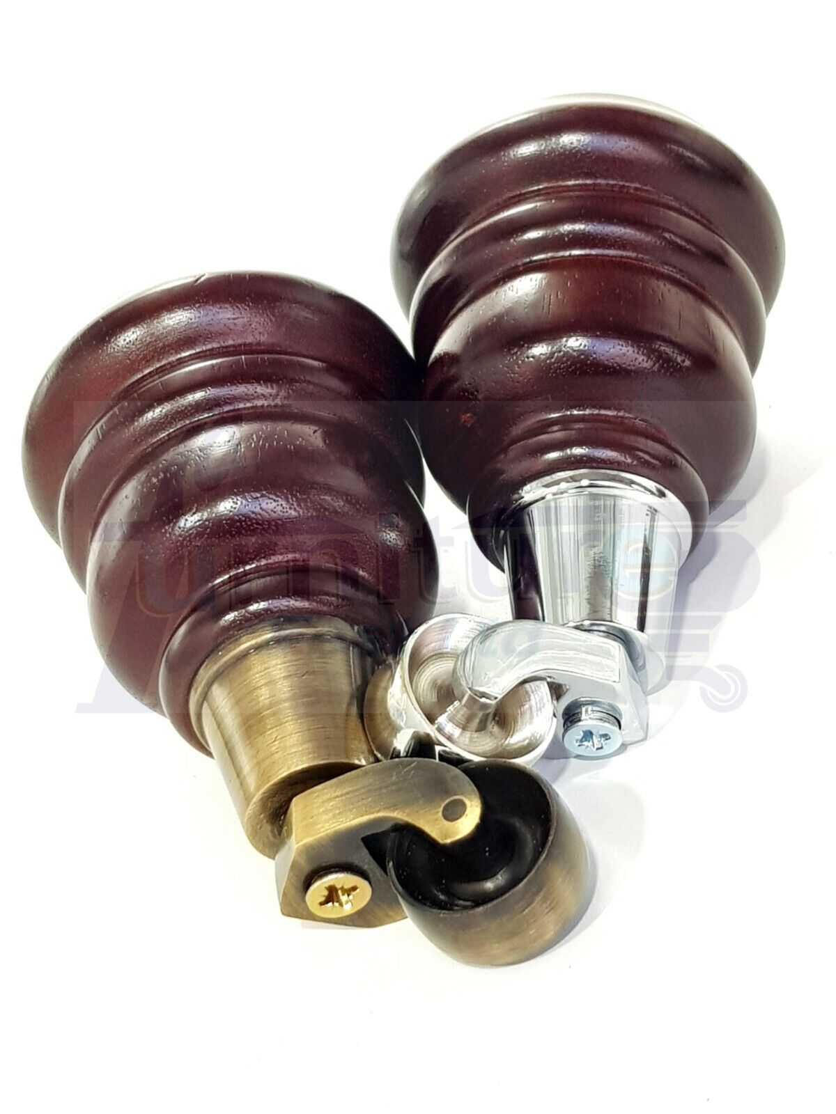 4 Mahogany Turned Wood Furniture Feet With Castors 155mm Legs Sofas Chairs Stools Cabinets Beds M10 6 Inches