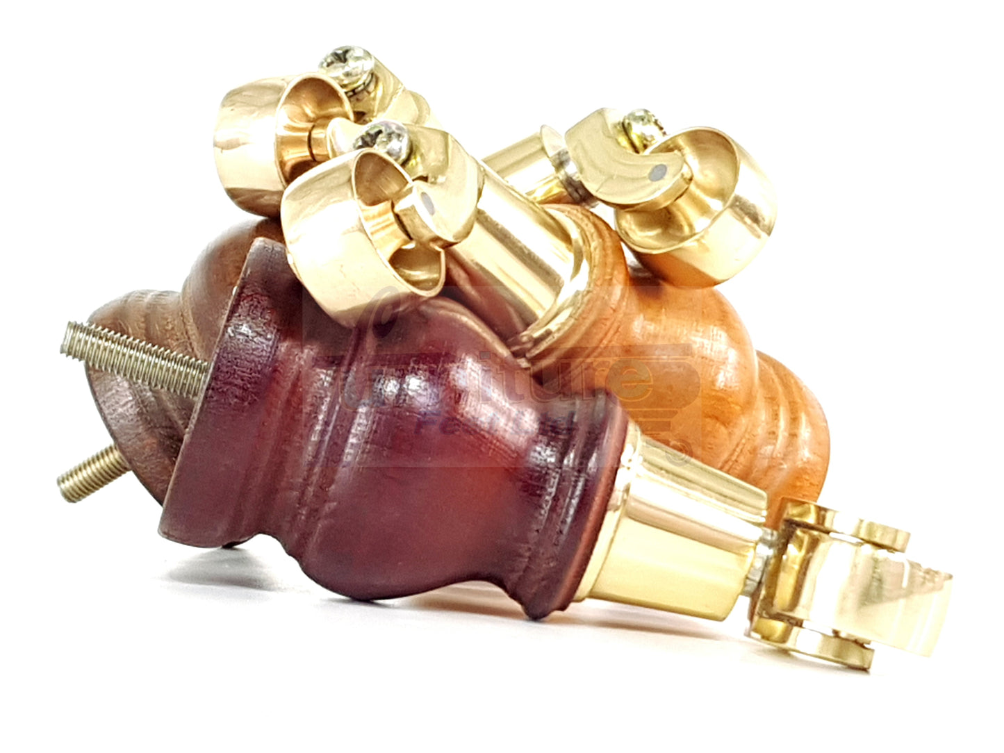 4x Turned Wood Furniture Feet With Brass Castors M8 Chair Sofa Settee Legs 140mm