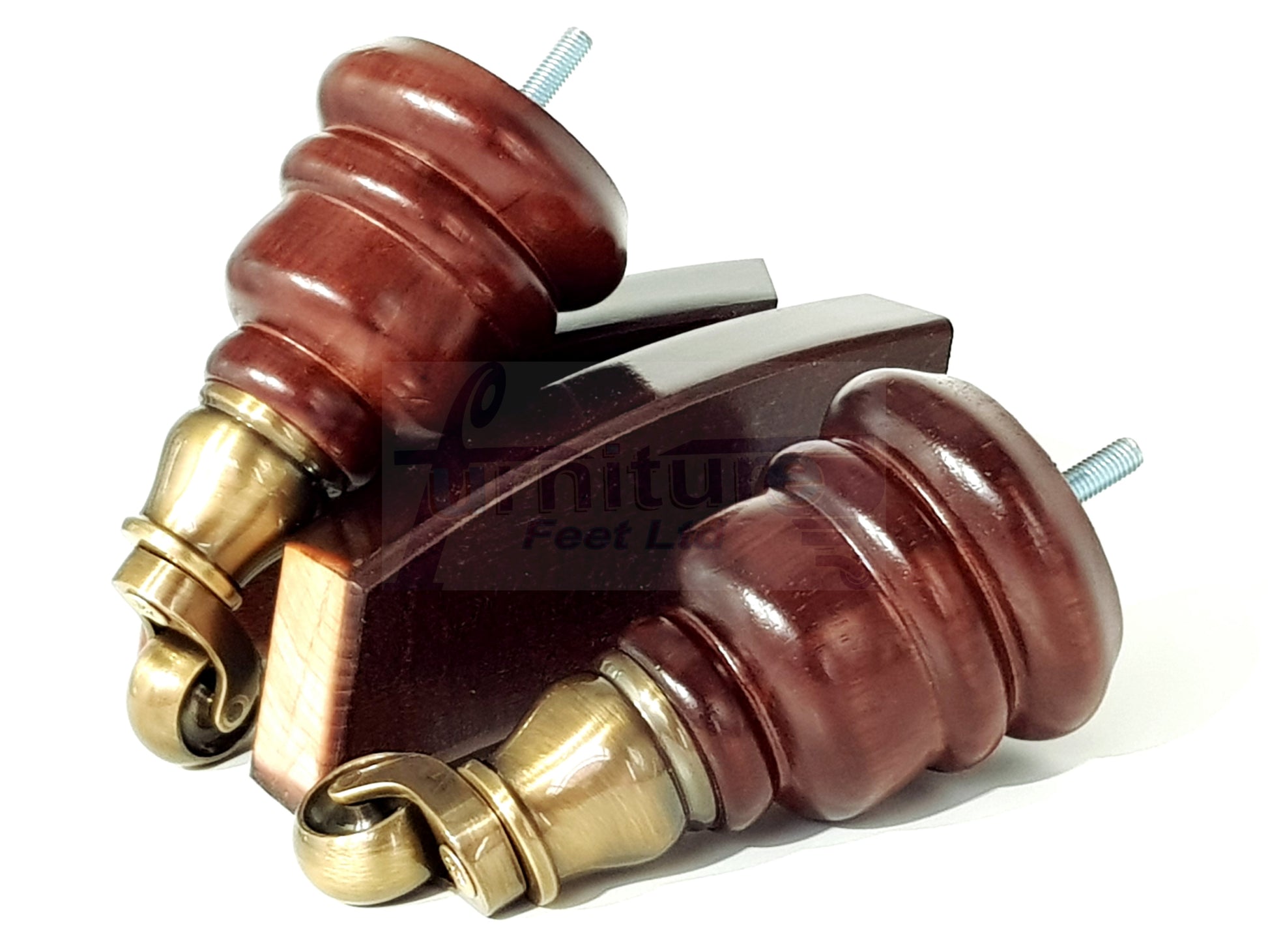 Mahogany Turned Wood Furniture Feet 2 With Castors 155mm and 2 Curved Back Legs Sofas Chairs Stools Cabinets Beds M8 6 Inches