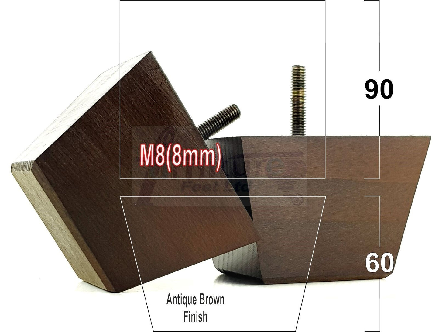 4x Square Wood Sofa Legs 60mm High Replacement Furniture Feet Chairs Cabinets M8 