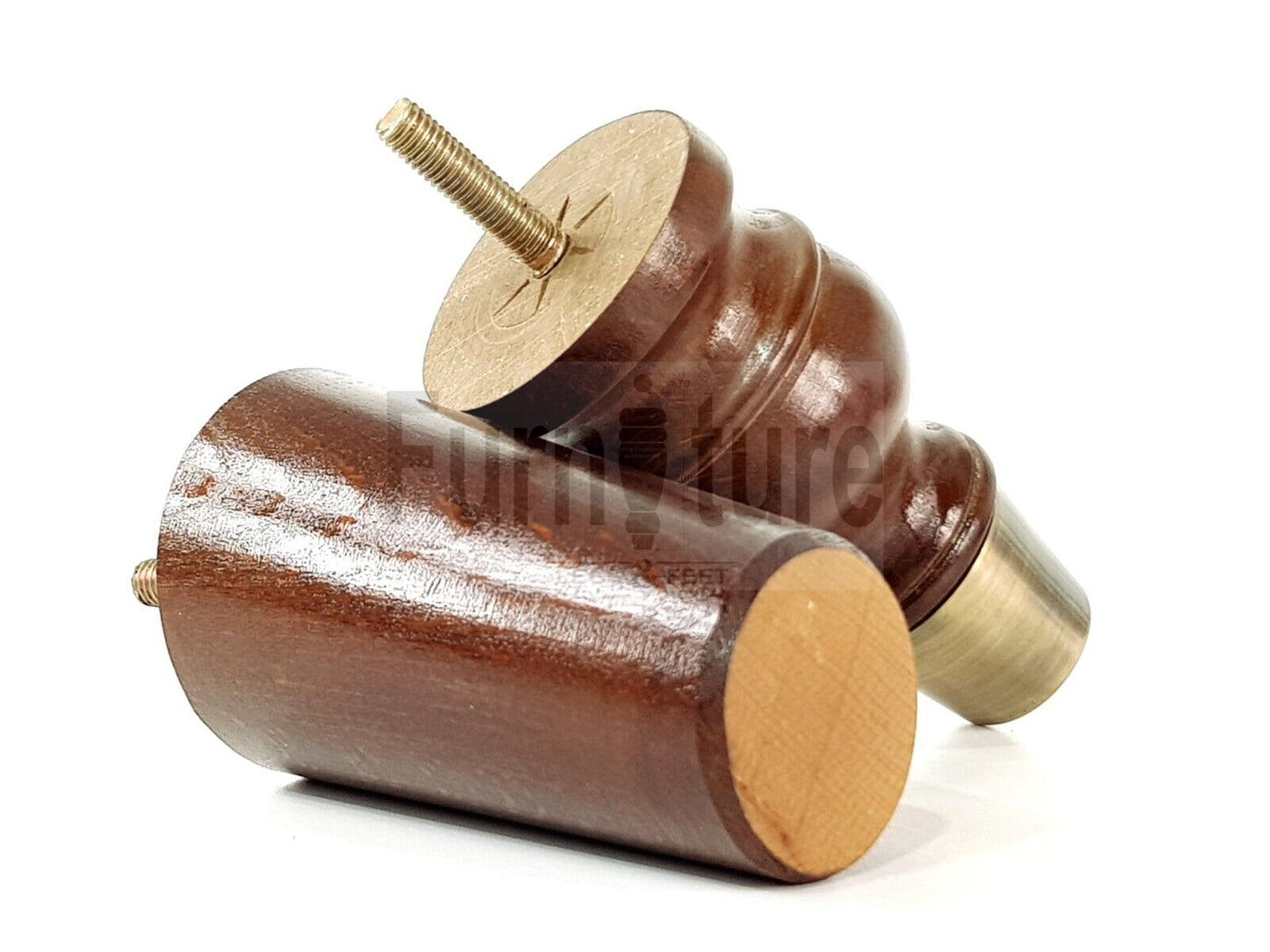 4x Wood Furniture Feet 2 With Brass Slipper Cup M8 Chair Sofa Settee Legs 110mm