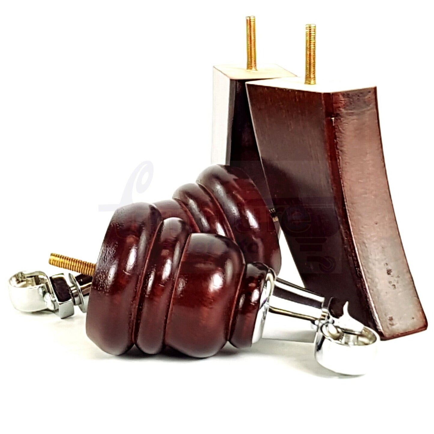 2 Replacement Wood Furniture Legs With Castors & 2 Curved Feet Mahogany 155mm Chair Sofa Stool M10