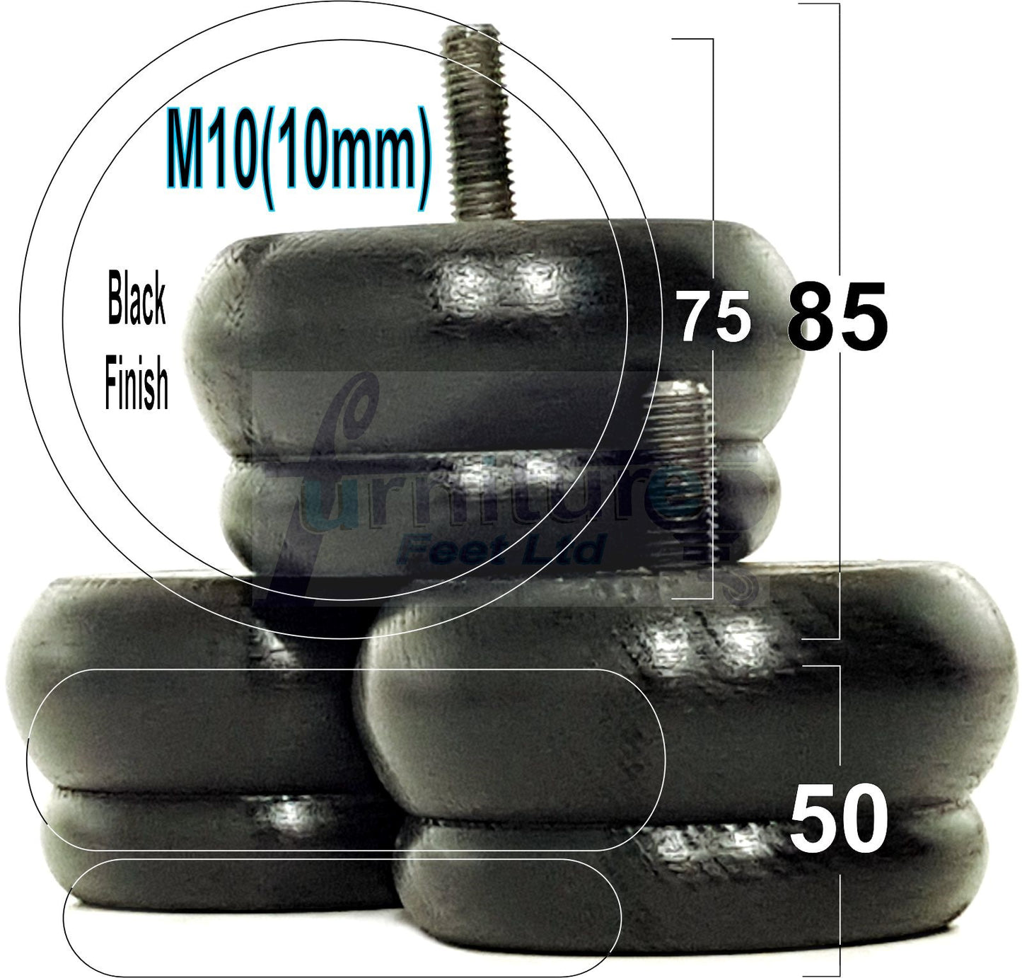 4 Wood Bun Feet Replacement Furniture Legs 50mm High M10 Thread Chairs Beds