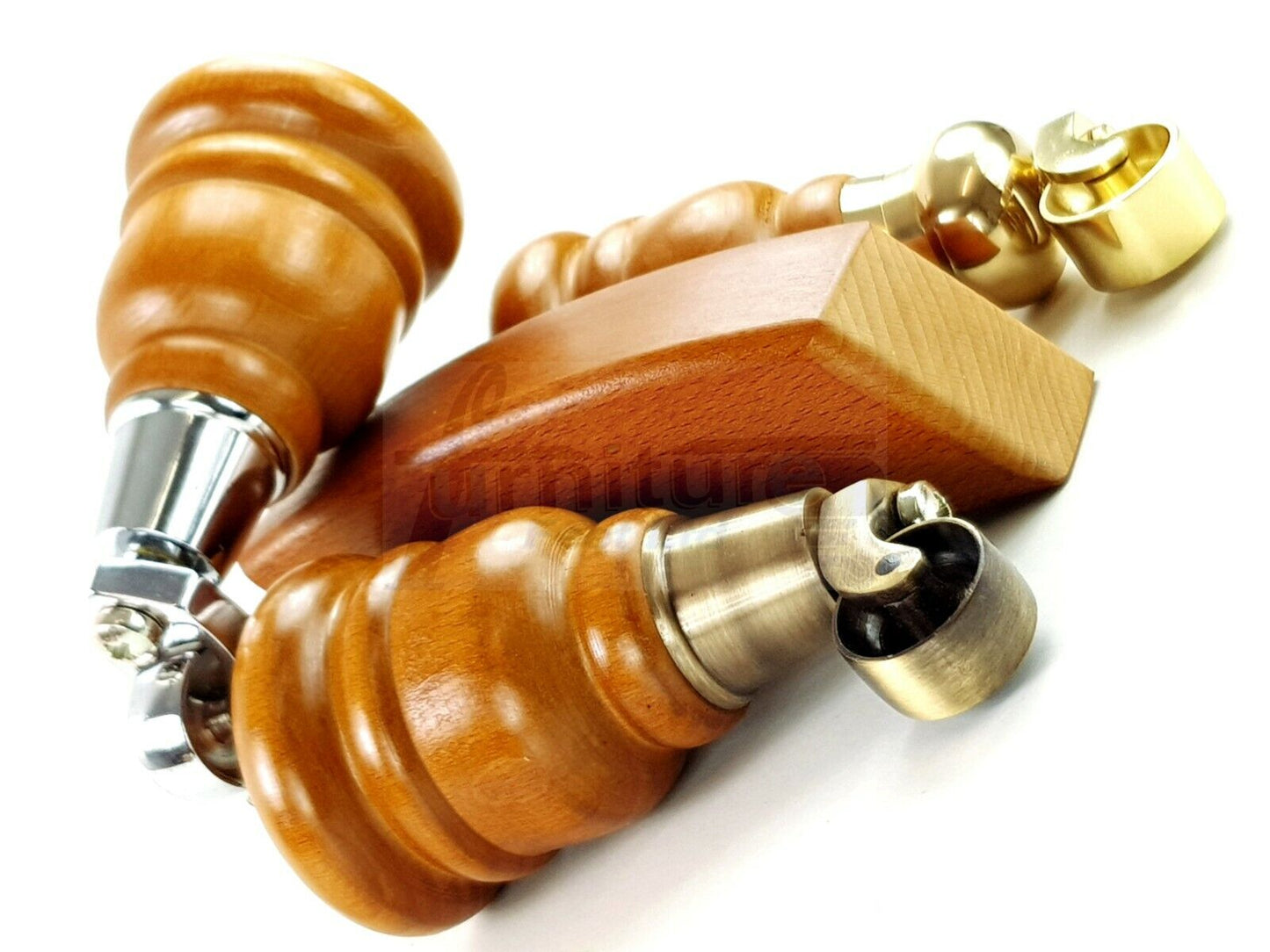 Turned Wood Furniture Feet Golden Oak 2 With Castors 155mm and 2 Curved Back Legs Sofas Chairs Stools Cabinets Beds M8 6 Inches