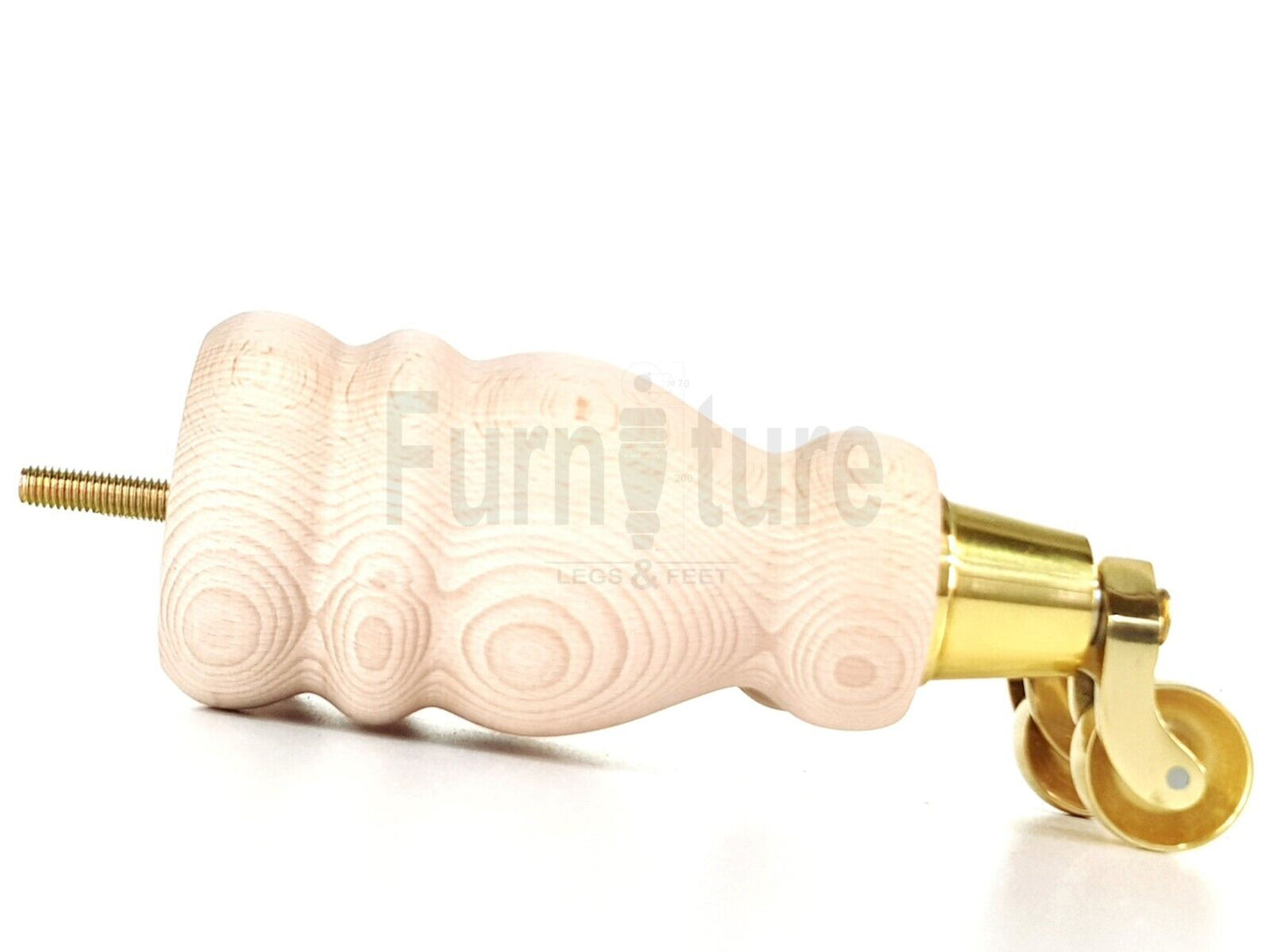 Set Of 4 Wooden Turned Replacement Furniture Legs 200mm High With Brass Castor Wheels 8mm Thread
