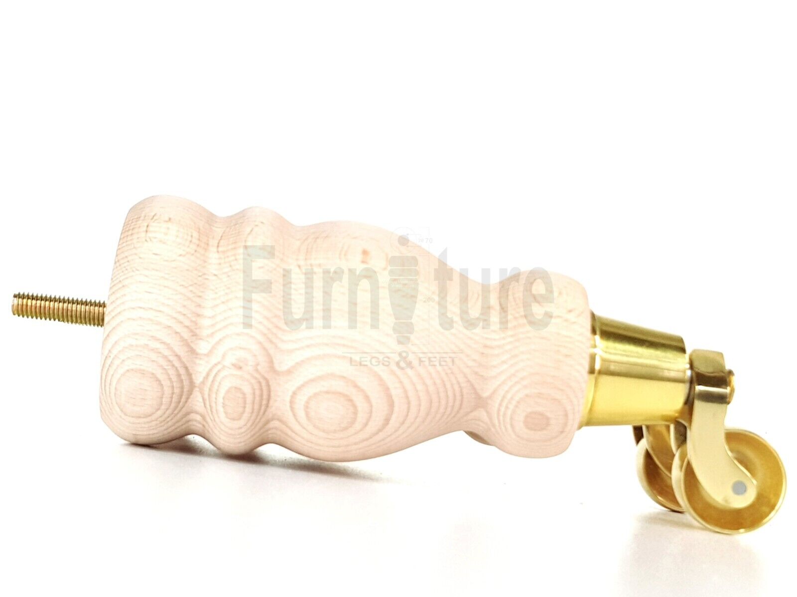 Set Of 4 Wooden Turned Replacement Furniture Legs 200mm High With Brass Castor Wheels 8mm Thread