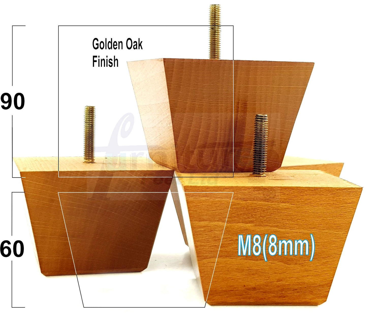4x Square Wood Sofa Legs 60mm High Replacement Furniture Feet Chairs Cabinets M8 