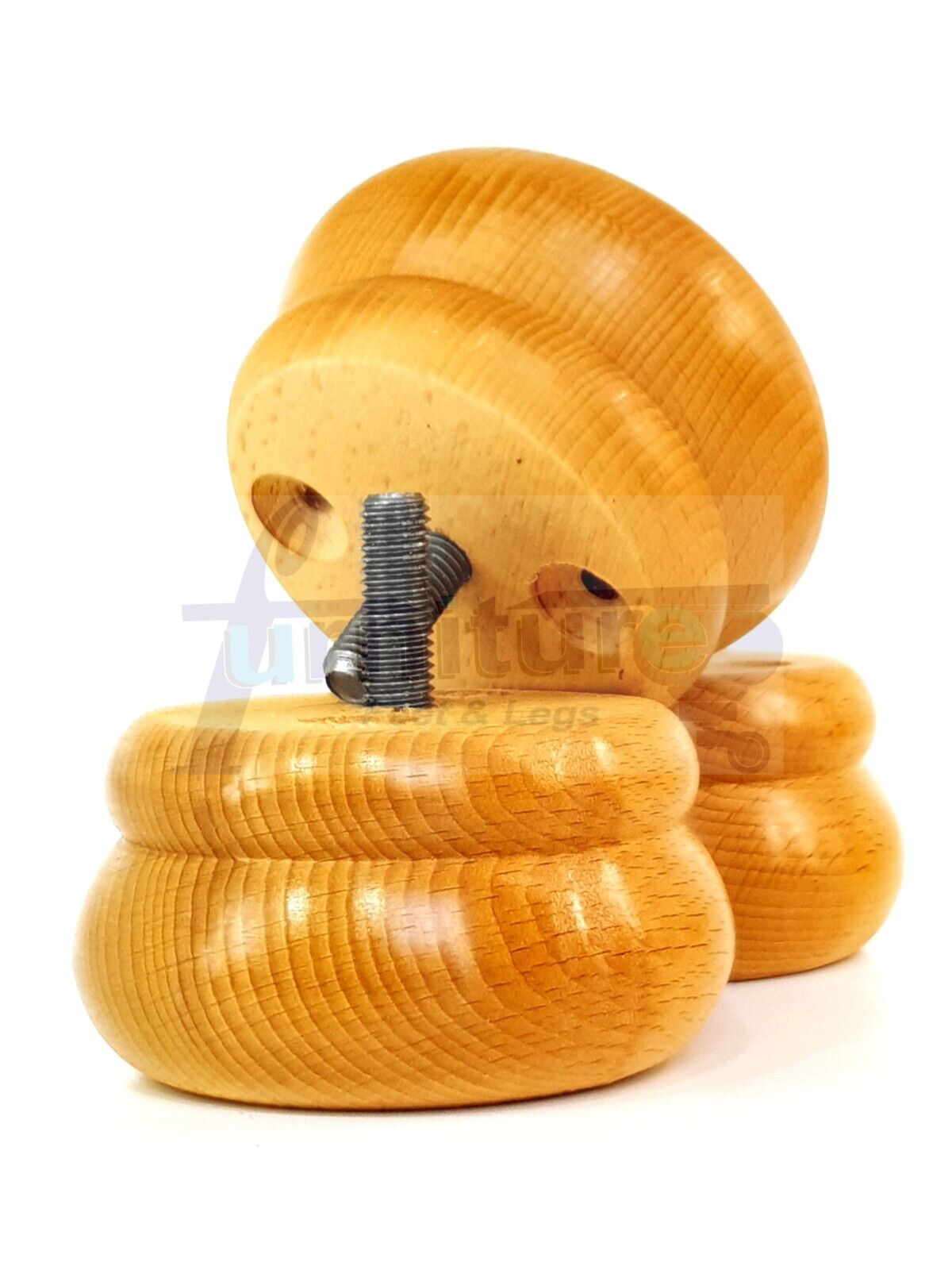 Set Of 4 Turned Wooden Furniture Legs Replacement Bun Feet 50mm High 8mm Thread