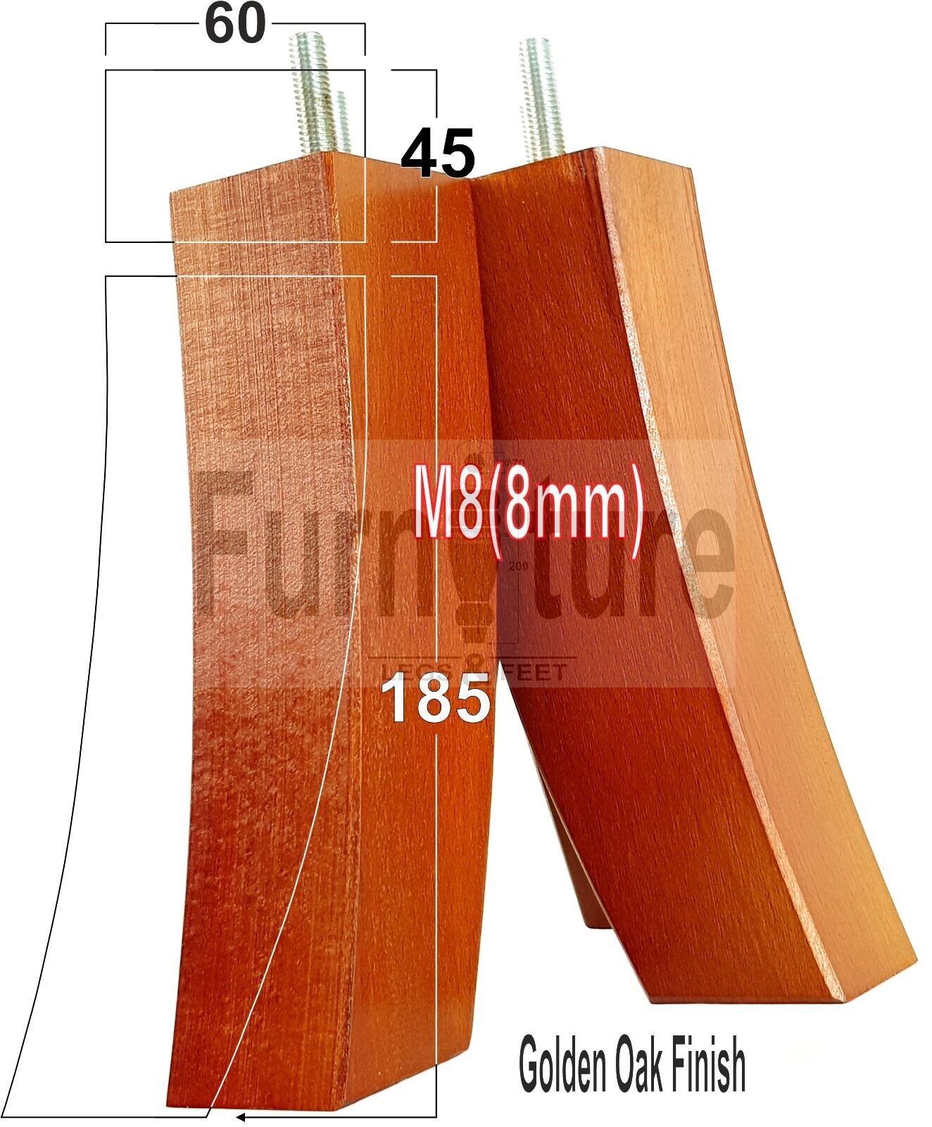 Set Of 4 Solid Wood Curved Furniture Feet Replacement Legs 185mm High M8(8mm)