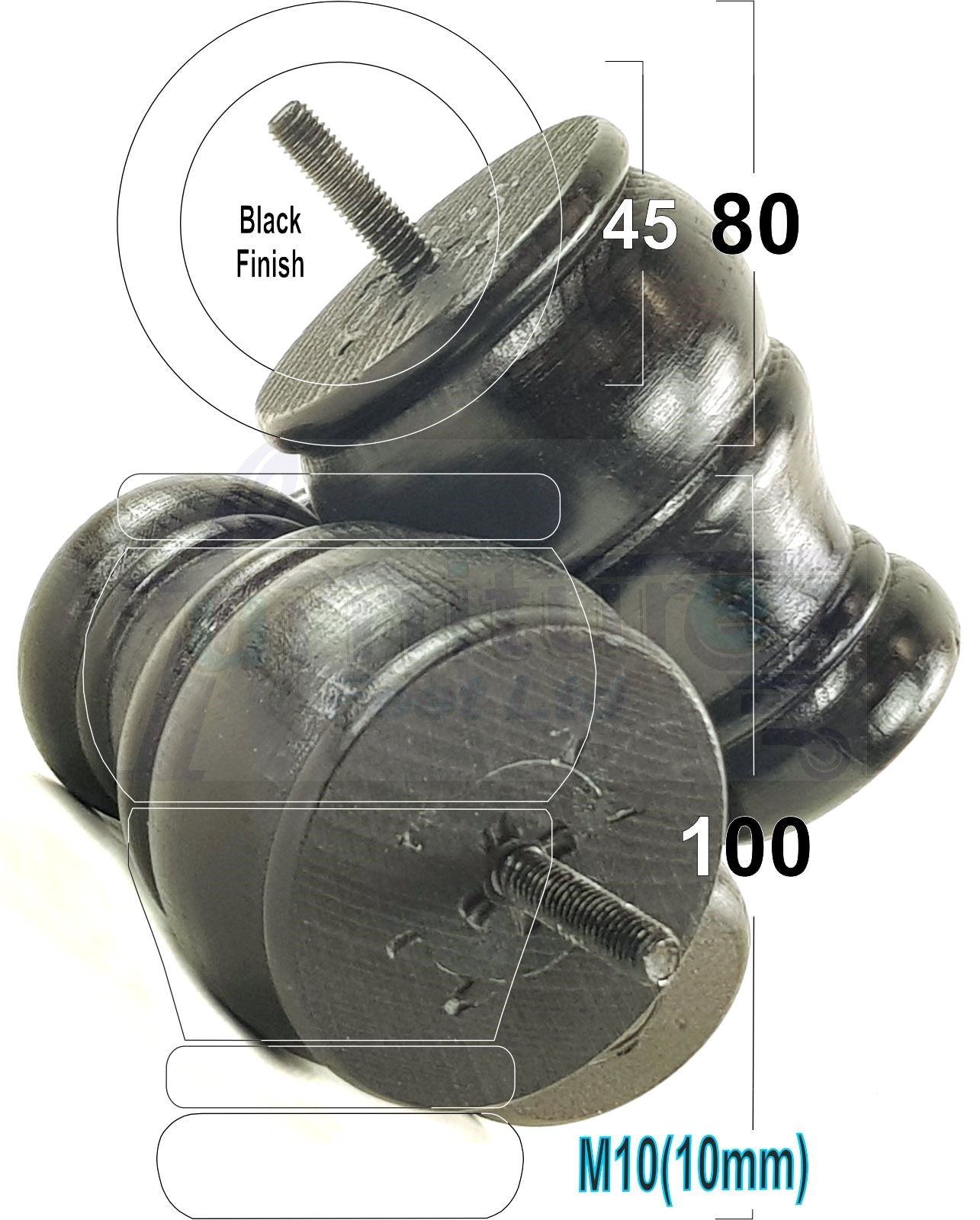 4 Turned Wood Furniture Legs Replacement Sofa Settee Chair Bed Feet 100mm High M10 Thread