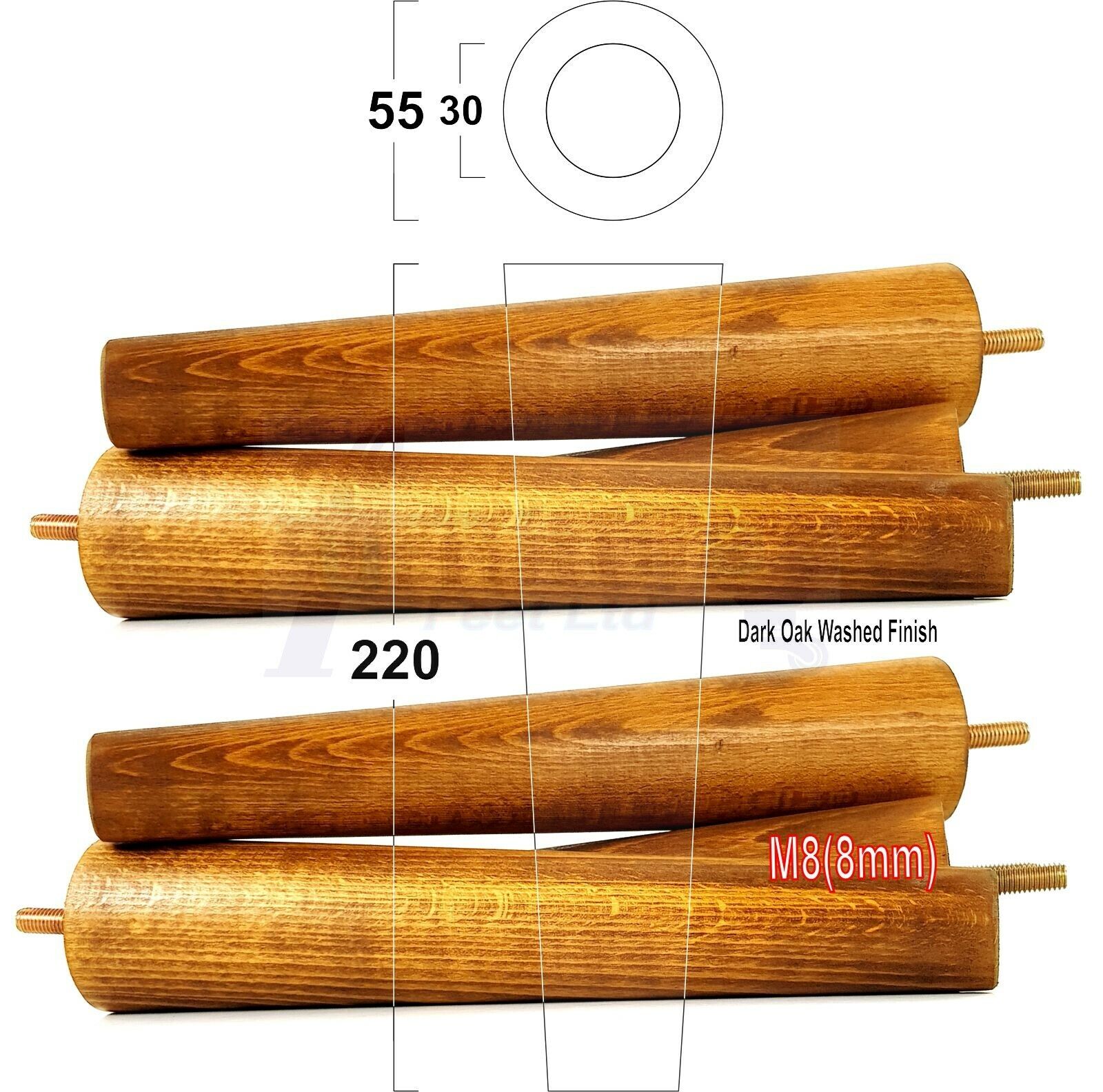 4 Retro Wood Replacement Furniture Chair Legs M8 Footstool Settee Sofa Feet 220mm High