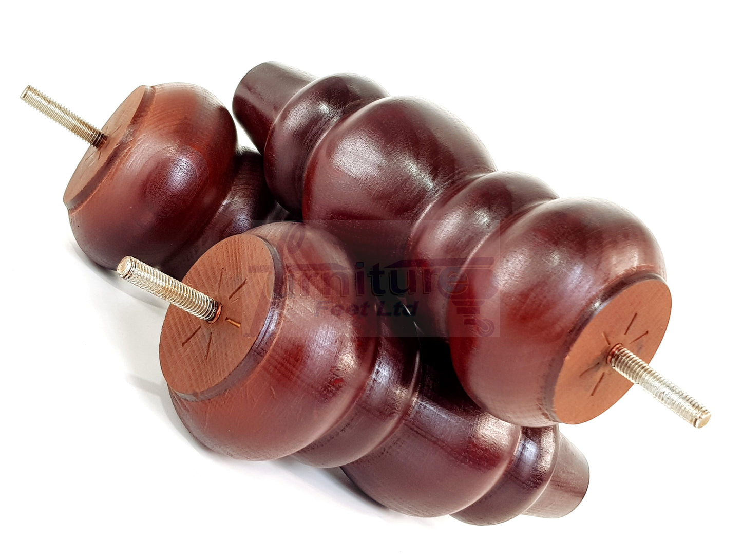 4 Solid Wood Furniture Legs Replacement Turned Feet 200mm High M8(8mm) Thread: Mahogany