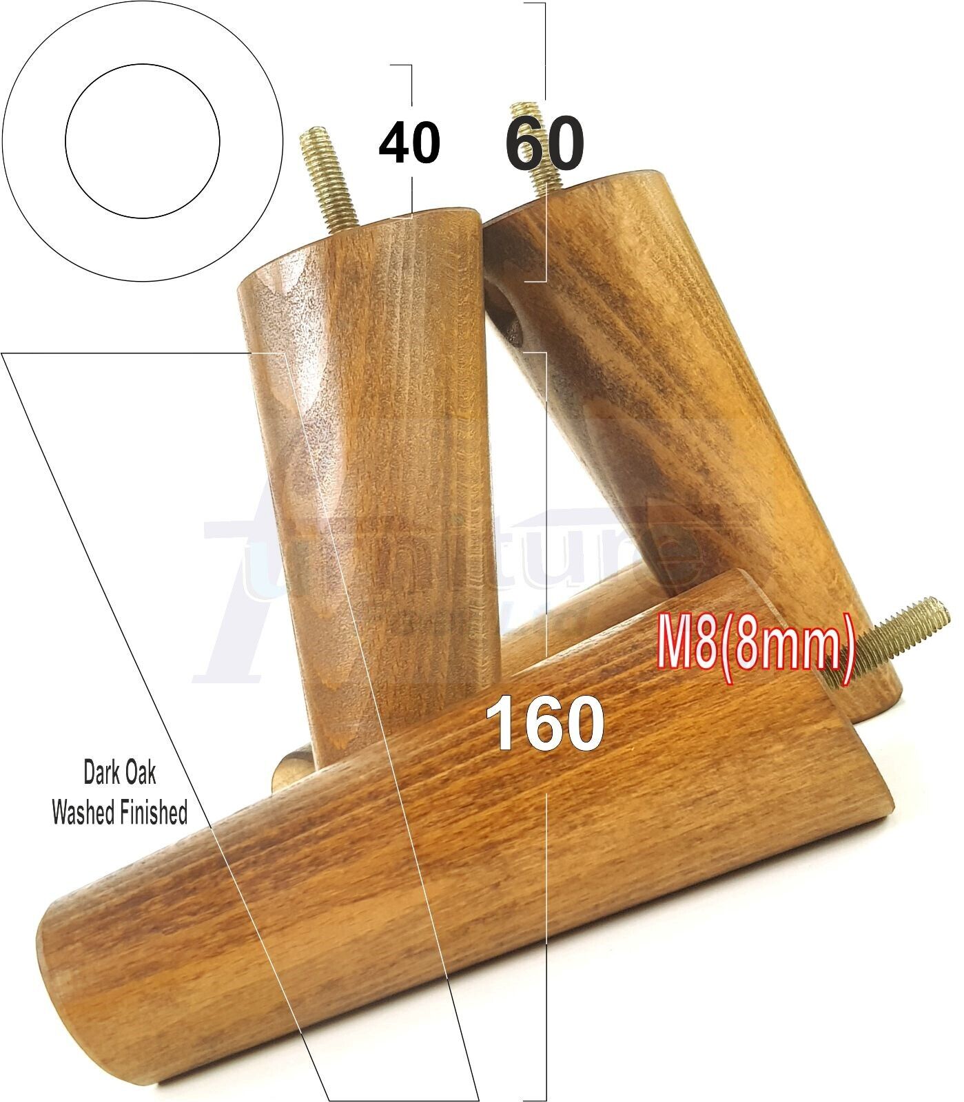4 Solid Wood Turned Furniture Feet Replacement Mid Centry Angled Retro Legs 160mm High M8 Sofa Chairs Stools Cabinets Beds