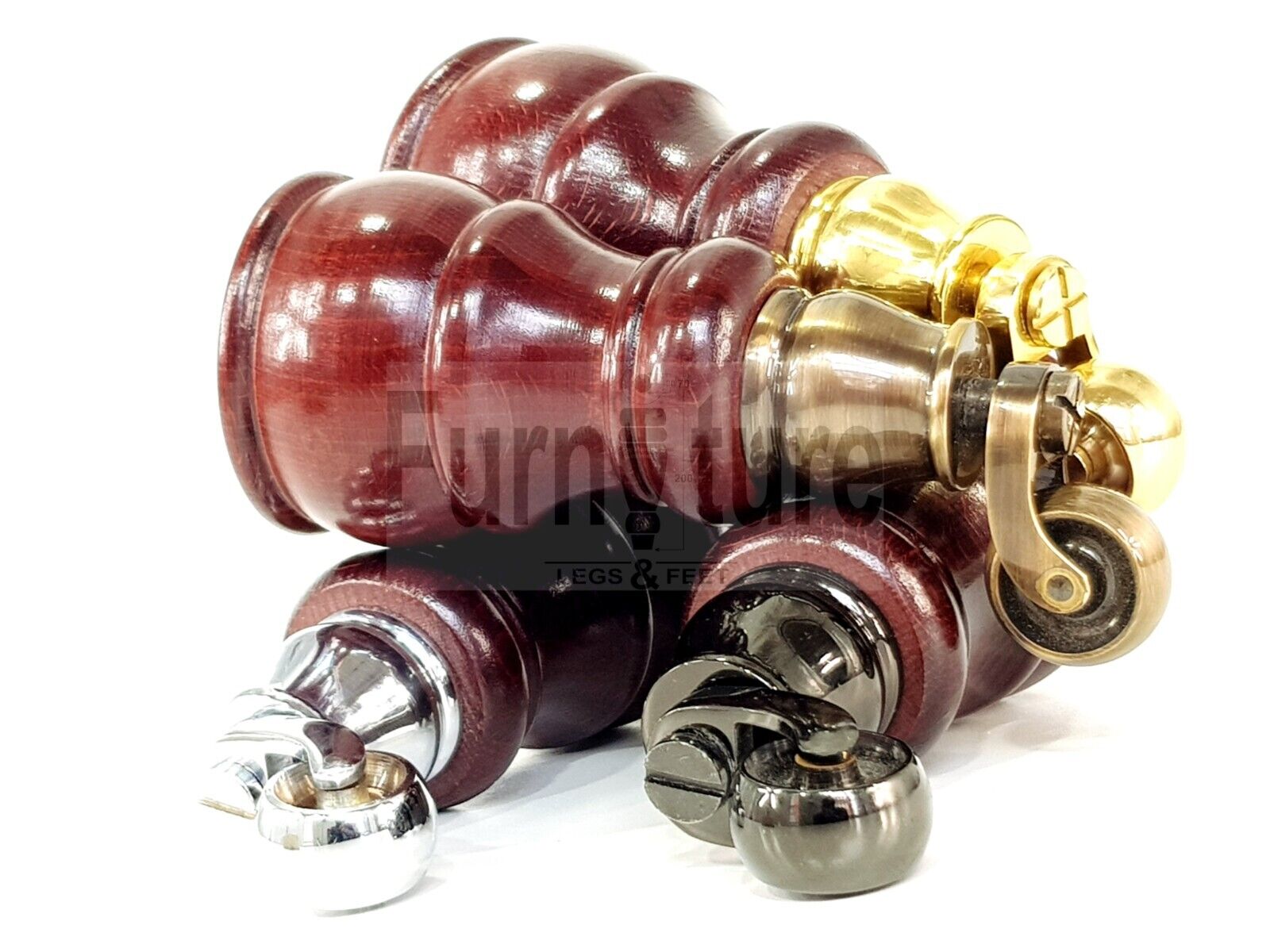 4 Turned Wood Feet Mahogany Castor Legs Chair Furniture Stools Sofa Chairs M8 160mm 6 Inch High