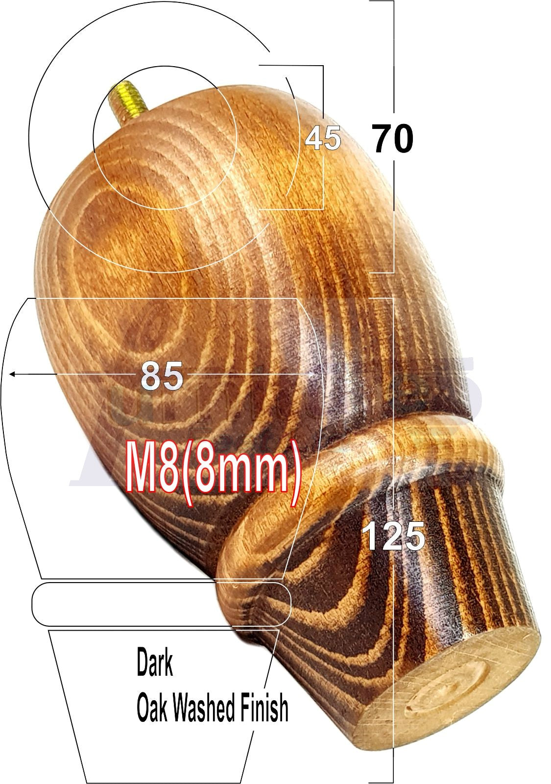 Set Of 4 Solid Wood Turned Replacement Furniture Legs 125mm High 8mm Thread