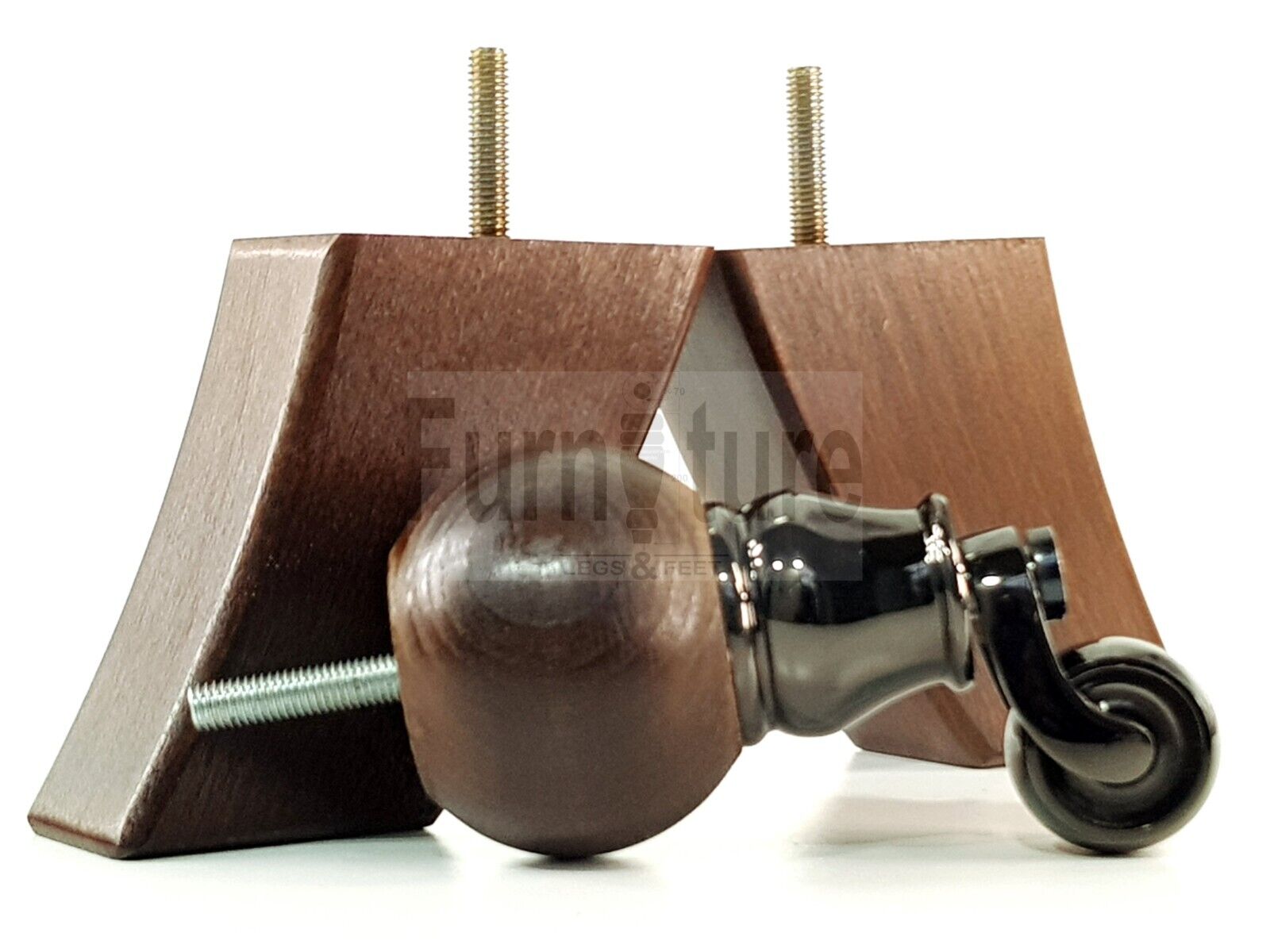 4x Solid Wood Furniture Chair Settee Leg M8 Sofa Feet 2x With Castors 118mm High