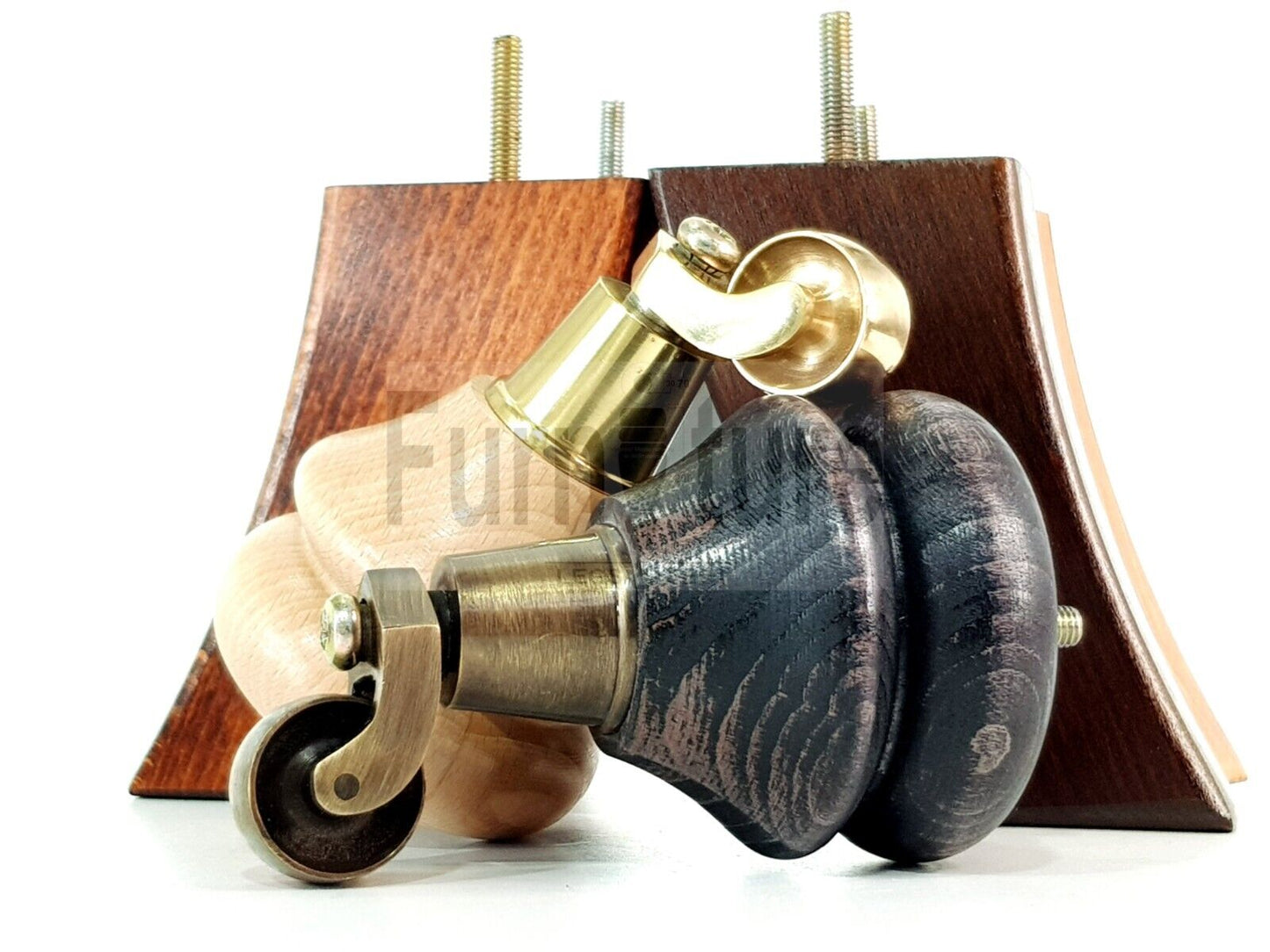 Turned Wood Furniture Feet 2 With Nickle Castor 140mm & 2 Curved Back Legs Sofas Chairs Stools Cabinets Beds M8