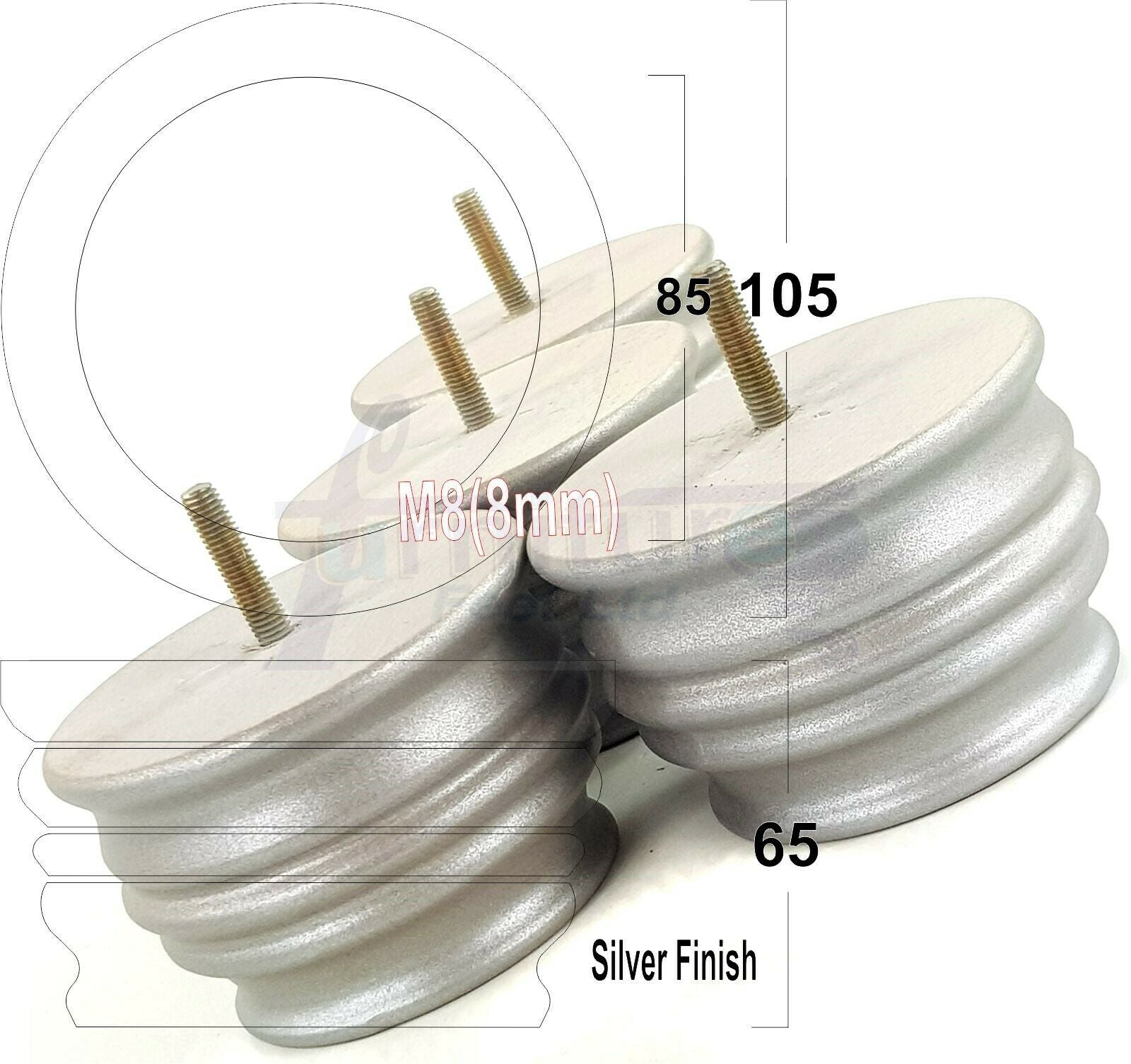 4x Replacement Turned Wooden Furniture Legs 65mm High 8mm Tread