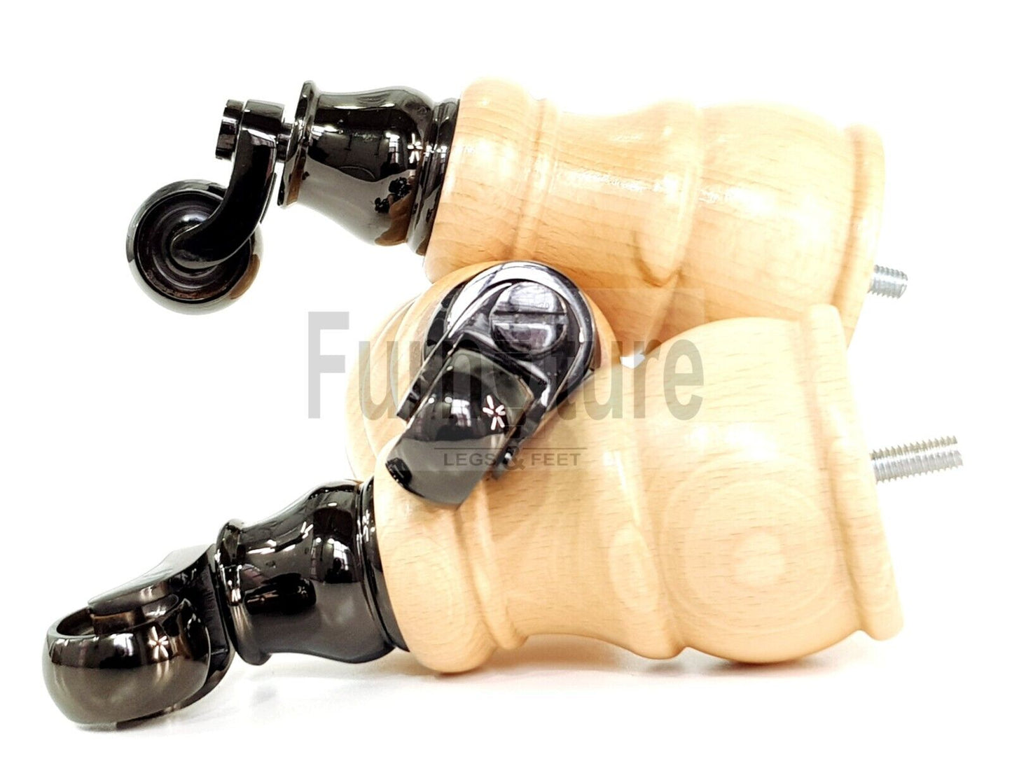 4 Turned Wood Feet Natural Castor Legs Chair Furniture Stools Sofa Chairs M8 160mm 6 Inch High