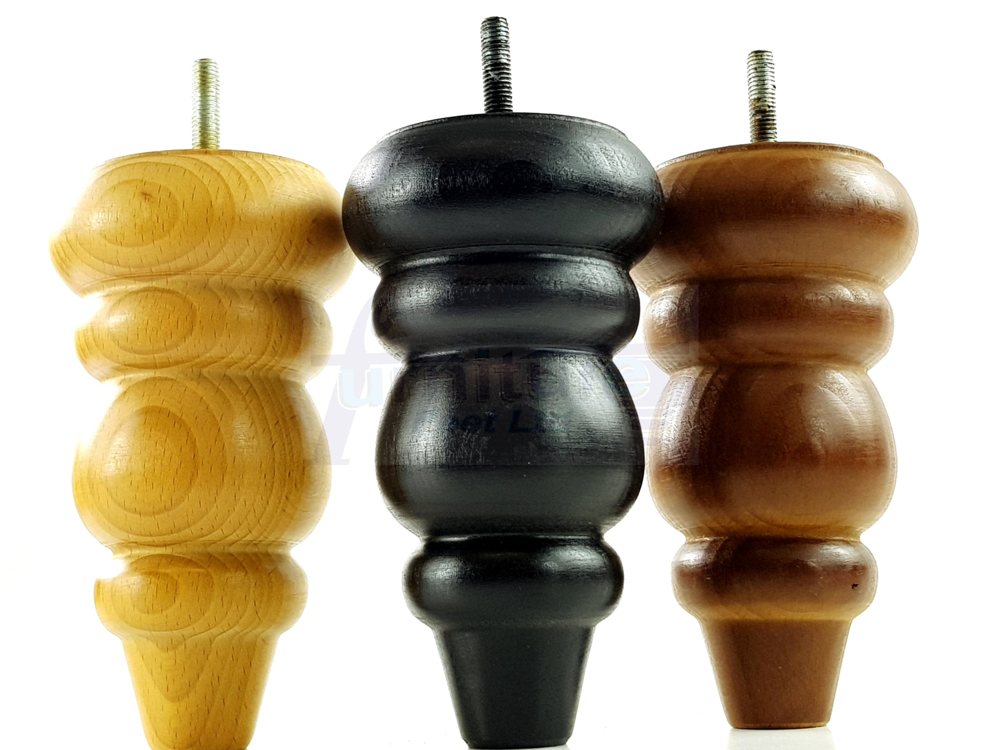 4 Wood Round Furniture Feet Turned Replacement Legs 155mm High Chairs Stools Sofa Beds Settee Cabinets M10 Various Colours 6 Inch high