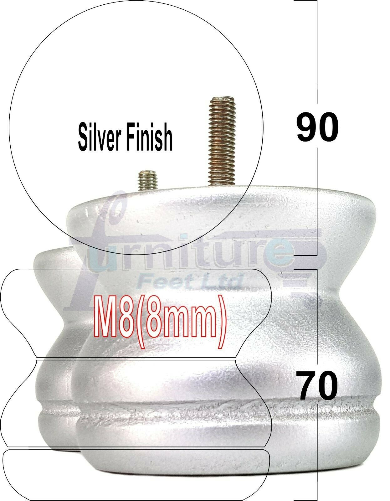 4x Turned Solid Wood Furniture Legs Replacement Bun Feet 70mm High 8mm Thread