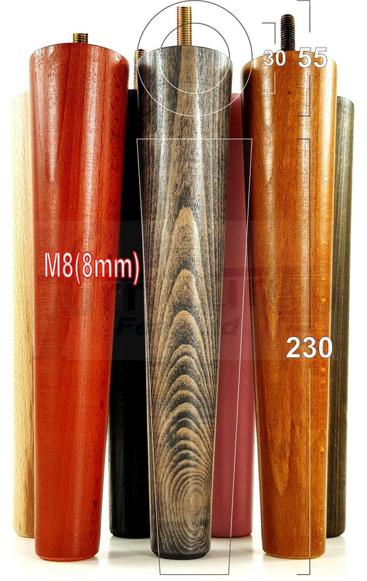 4 Solid Retro Wood Replacement Furniture Chair Legs M8 Settee Sofa Feet 230mm High