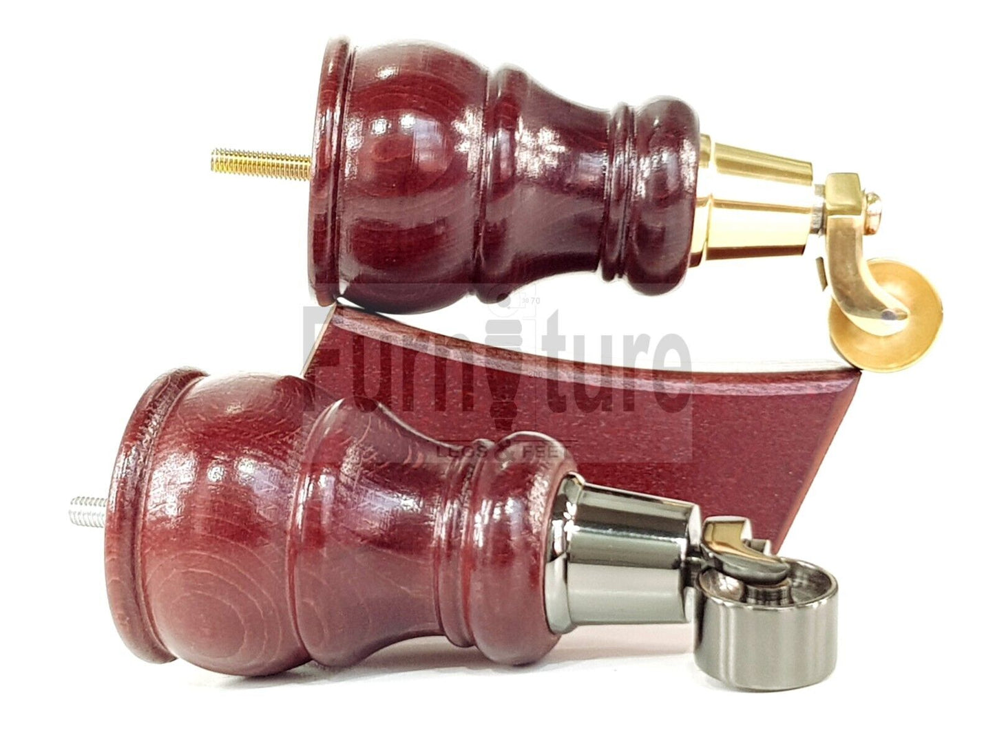 2 Wooden Castor Furniture Sofa Legs & 2 Curved Back Feet  Mahogany M8 Chair Settee Feet 160mm High