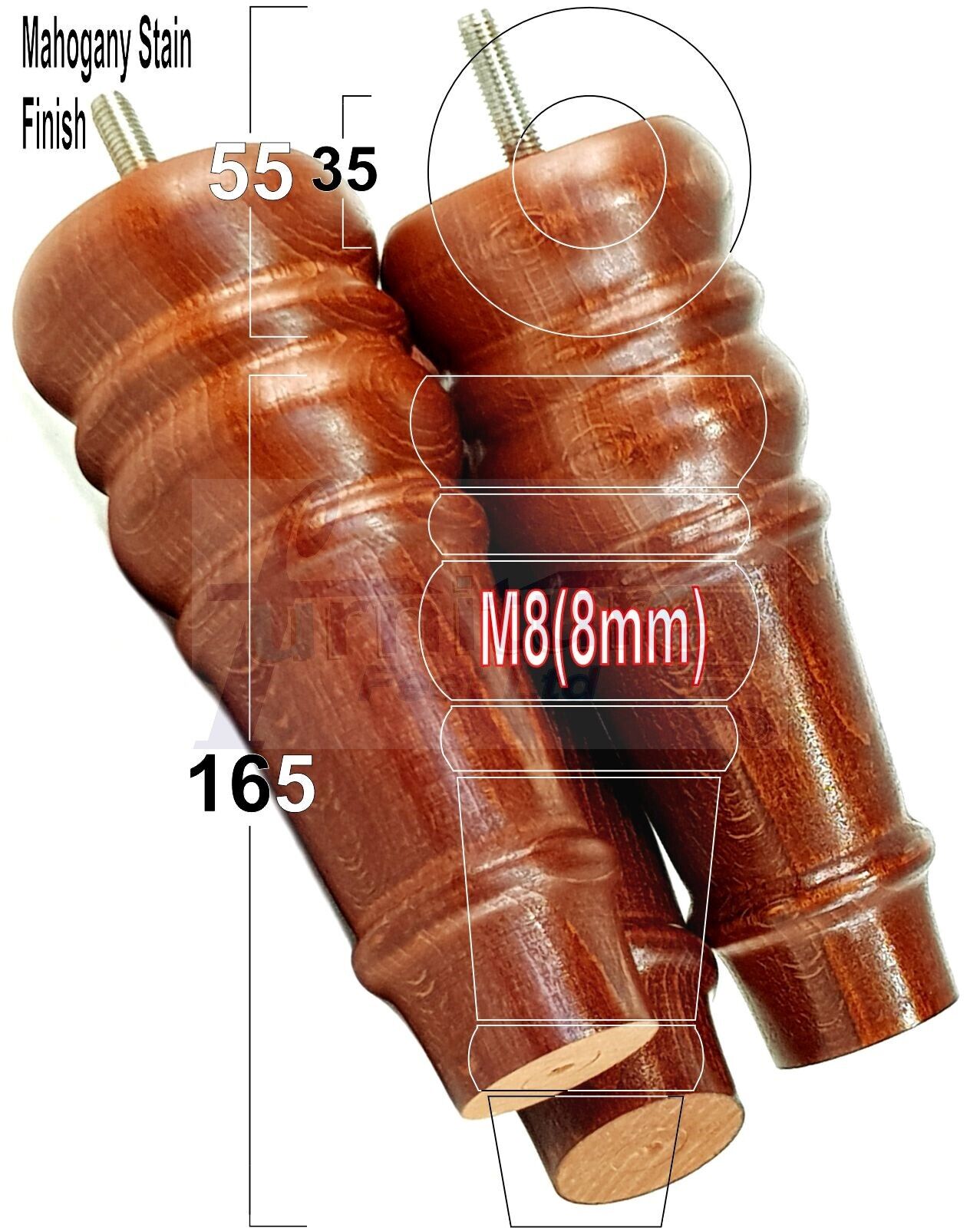 4 Wood Turned Furniture Legs Replacement Bun Feet 165mm High Multiple Colours 6.5 Inches Chairs Stools Sofa's Beds Settee Cabinets M8