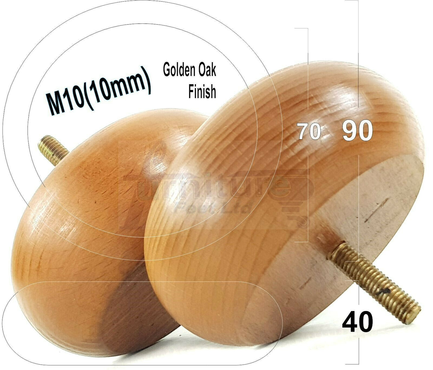 4 Solid Wood Bun Feet Replacement Furniture Legs 40mm High For Chairs Sofa's Beds Settee M10 Thread