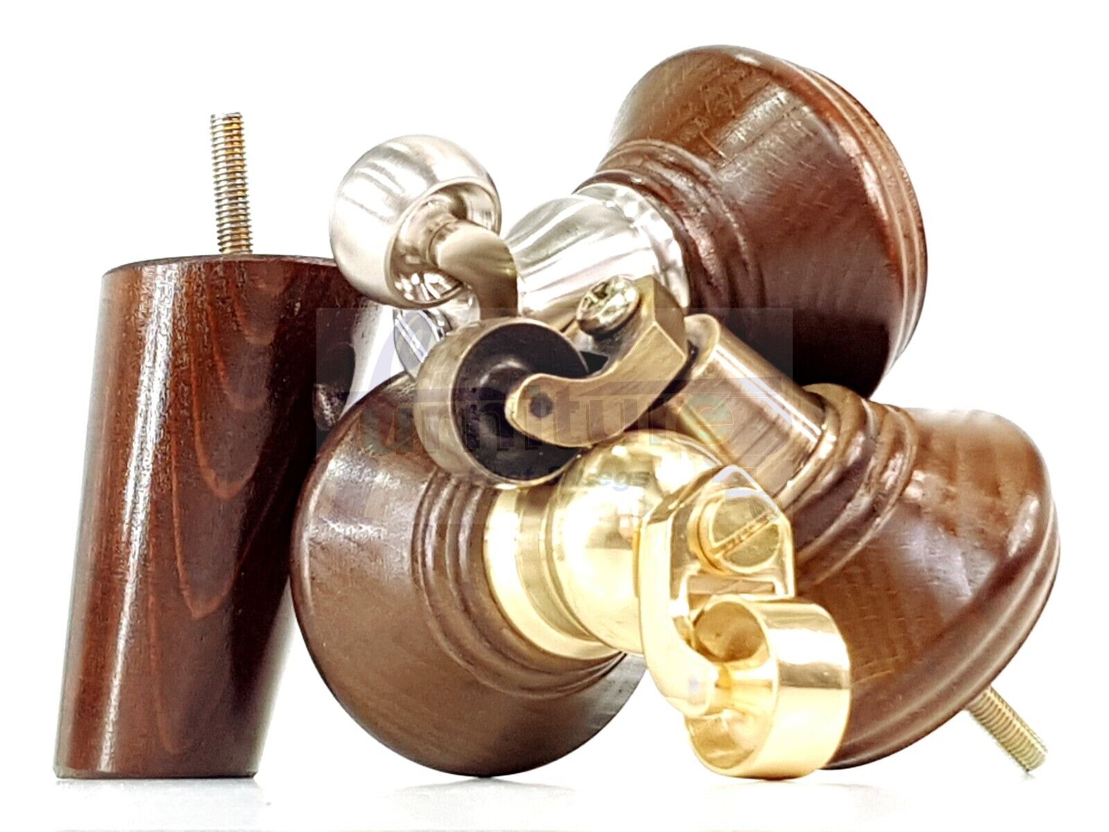 2 Antique Brown Wood Furniture Sofa Legs With Castor 125mm & 2 Angled Back Feet Chair Settee 100mm High M8