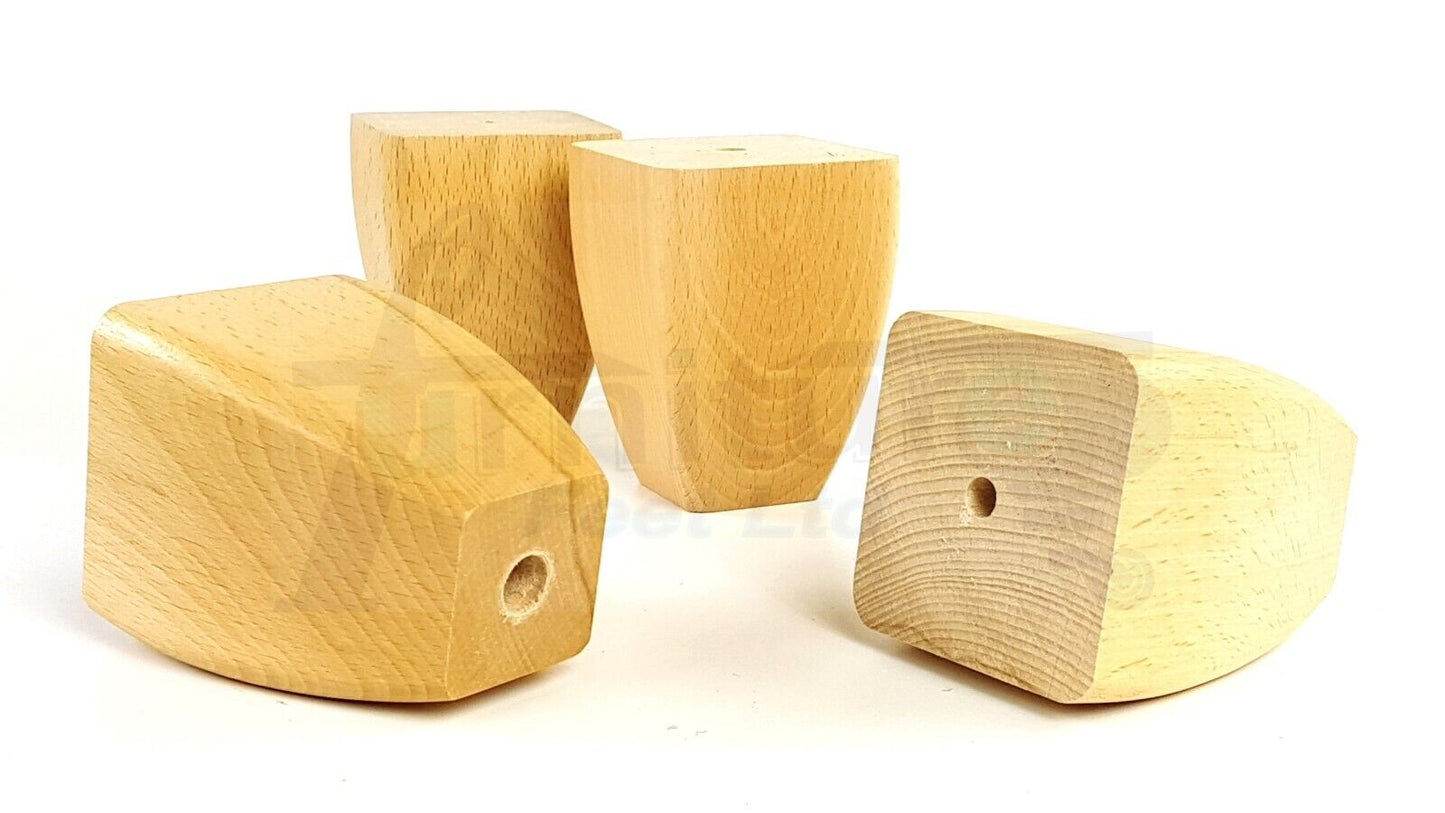 4x Solid Wooden Block Furniture Feet Replacement Legs 90mm High Self-Fix