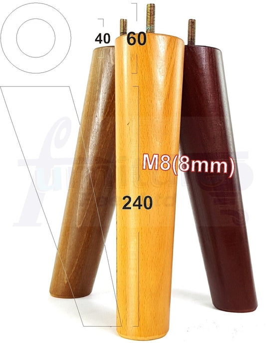 4x Wood Replacement Angled Furniture Chair Legs M8 Settee Sofa Feet 240mm High