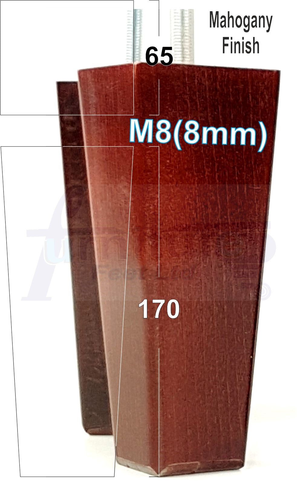 4x Wooden Furniture Legs 170mm High Replacement Square Tapered Feet 8mm