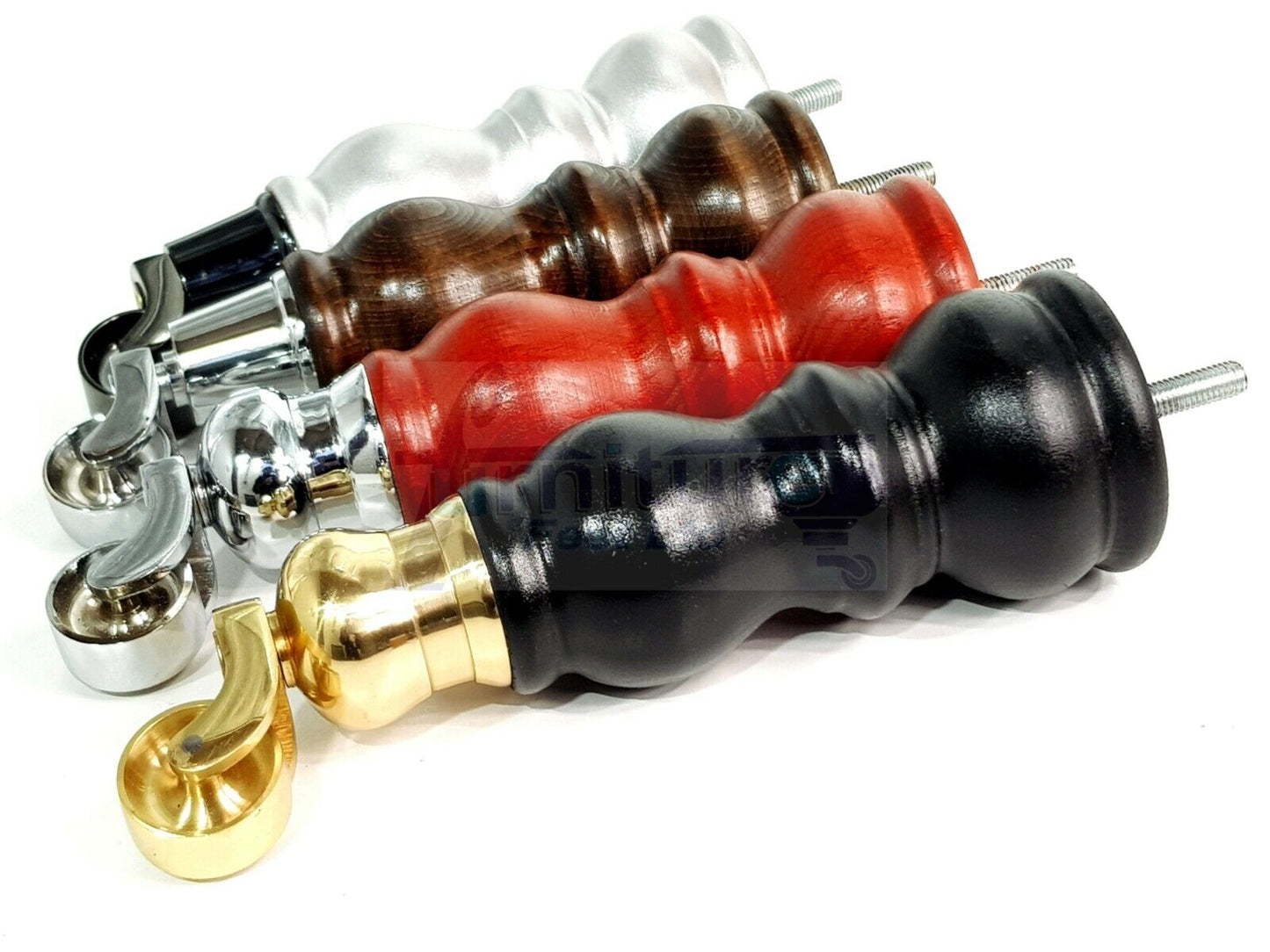 4x Solid Wood Antique Brass Castor Furniture Chair Legs M8 Settee, Sofa Feet 205mm High