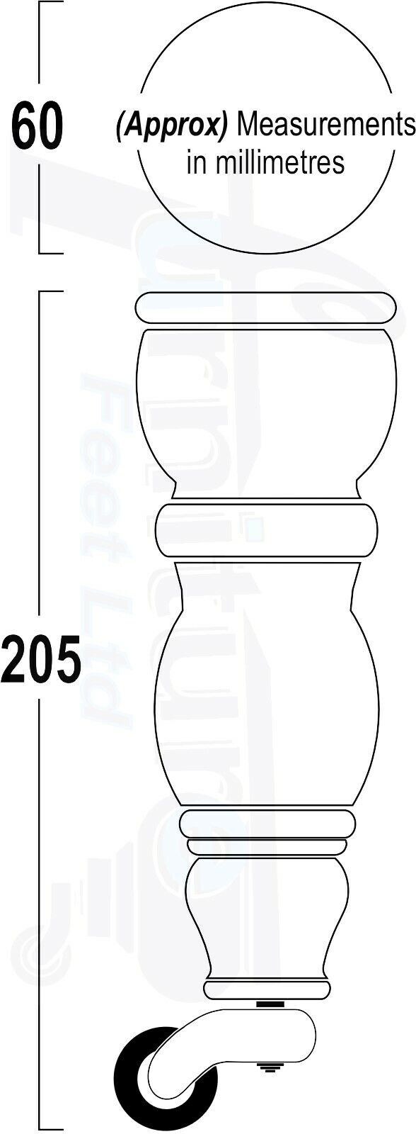 4x Solid Wood Antique Brass Castor Furniture Chair Legs M8 Settee, Sofa Feet 205mm High