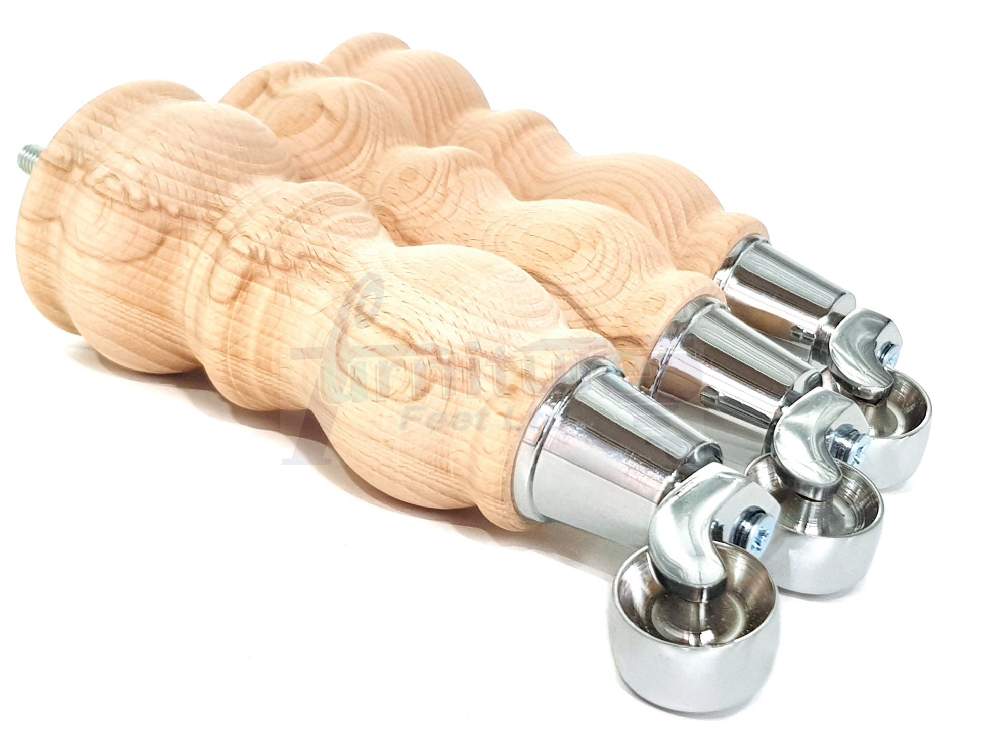 Raw Beech Wood Furniture Legs With Castors Set of 4 Settee Feet 205mm High M8 Threaded Dowl Fitting