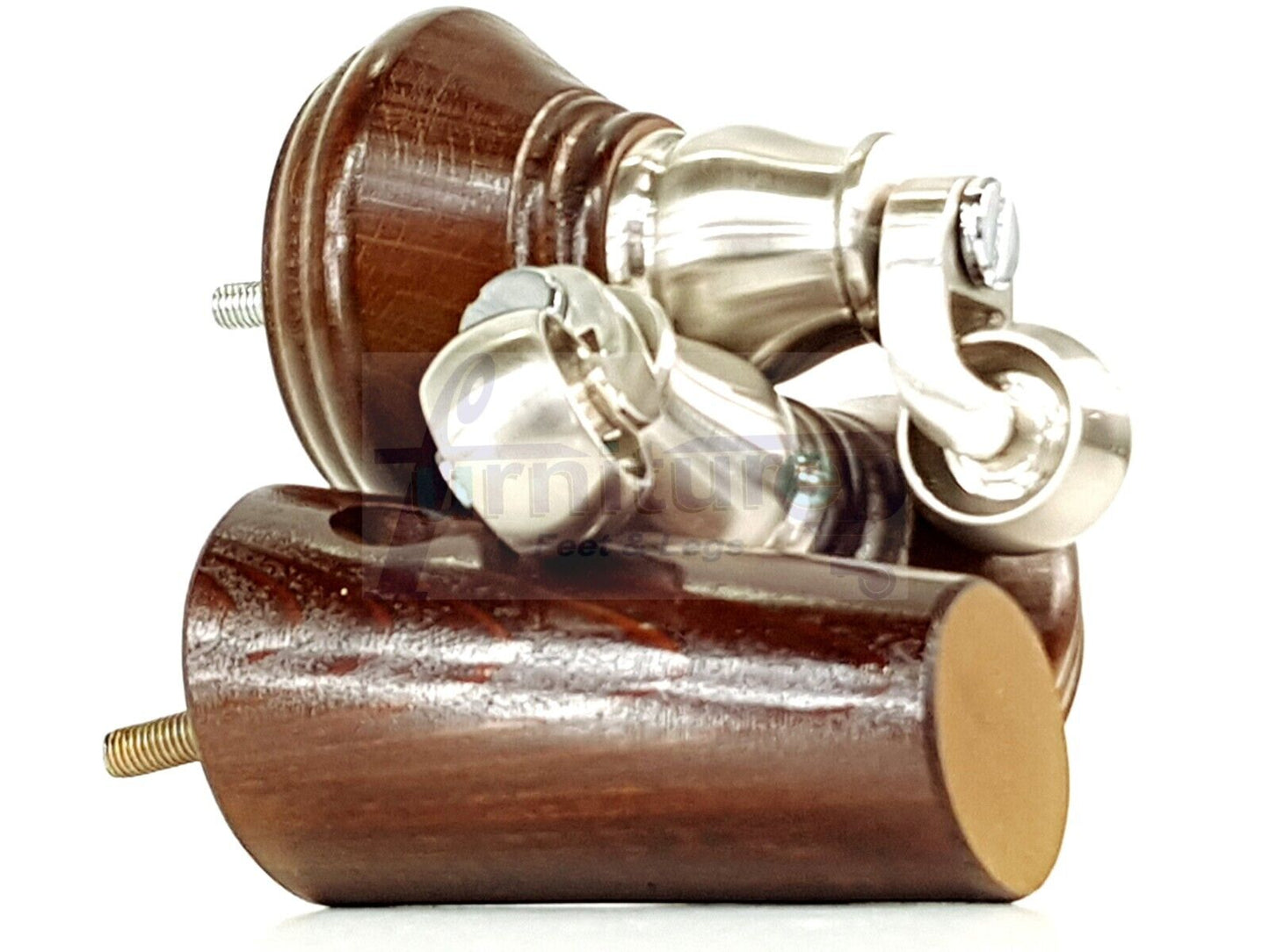 2 Antique Brown Wood Furniture Sofa Legs With Castor 125mm & 2 Angled Back Feet Chair Settee 100mm High M8