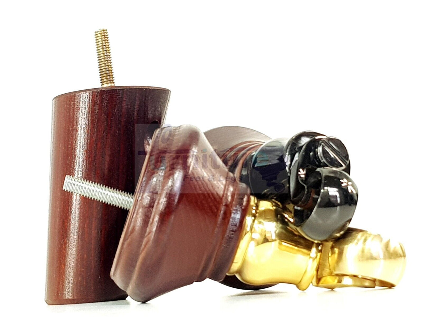 2 Antique Mahogany Wood Furniture Sofa Legs With Castor 125mm & 2 Angled Back Feet Chair Settee 100mm High M8