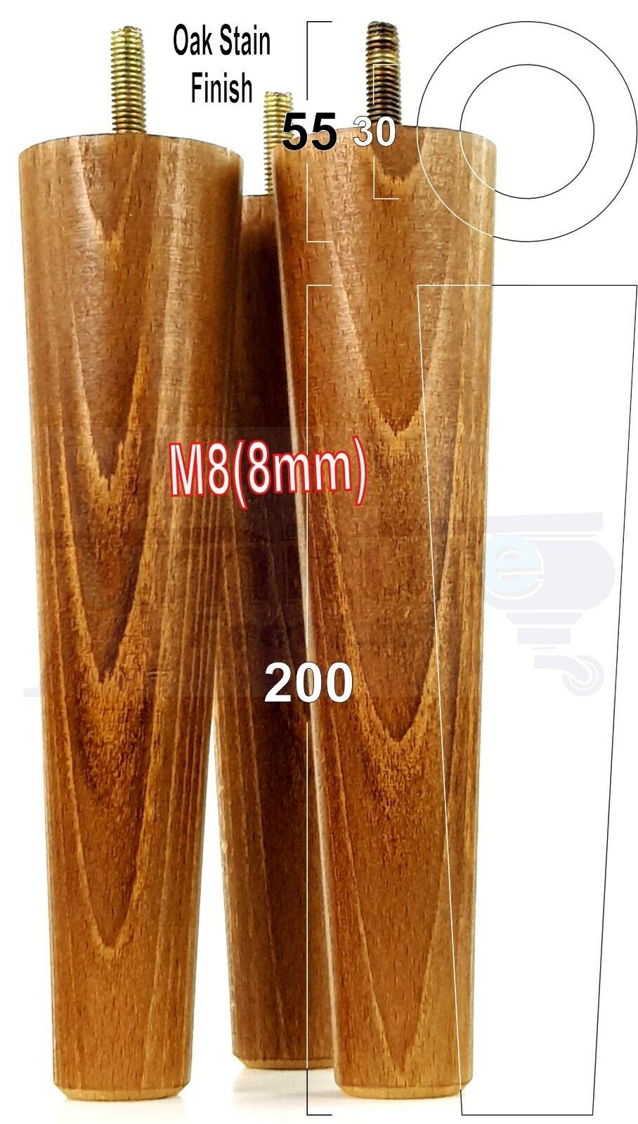 4 Retro Turned Wood Replacement Furniture Chair Legs M8 Footstool Settee Sofa Feet 200mm High