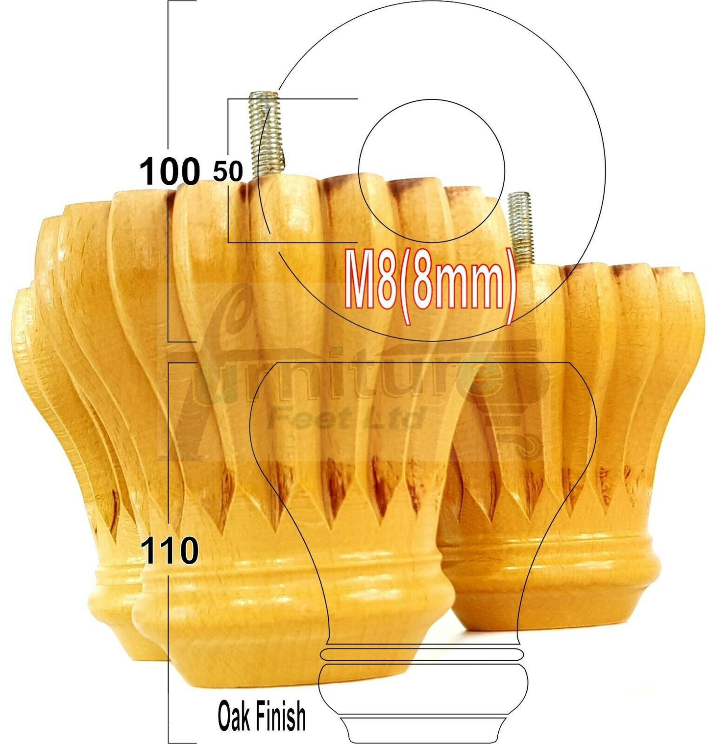 4 Grooved Replacement Furniture Bun Feet Multiple Colours Turned Wooden Legs 110mm High Settee Chairs Sofas Footstools Cabinets M8