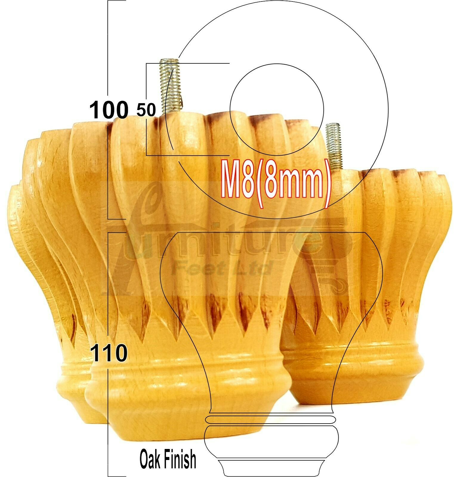 4 Grooved Replacement Furniture Bun Feet Multiple Colours Turned Wooden Legs 110mm High Settee Chairs Sofas Footstools Cabinets M8