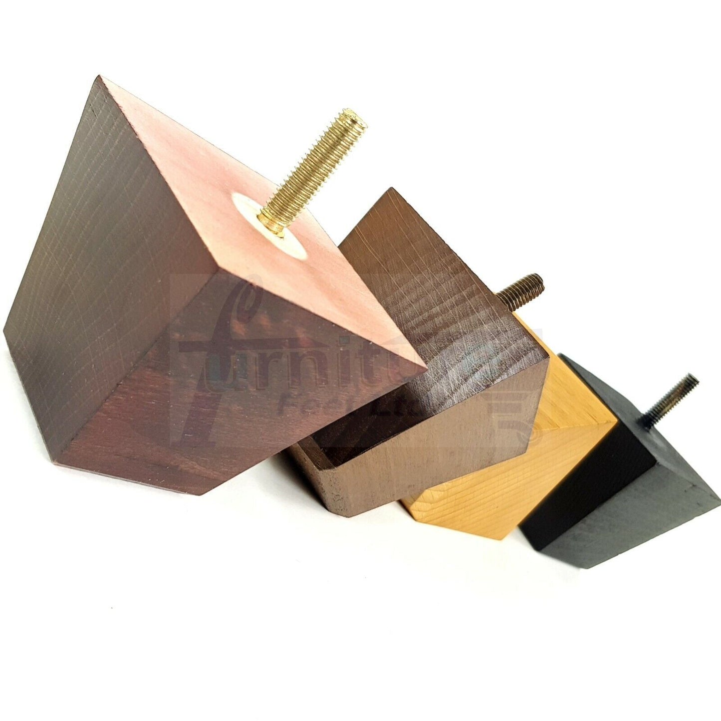 4 Solid Wood Square Furniture Feet Replacement Legs 65mm High M10 Thread