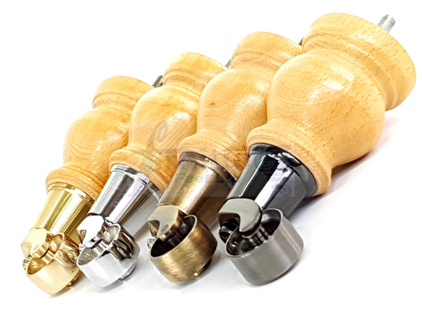 Set Of 4 Turned Wood Furniture Legs With 150mm High Castor 8mm Thread For Chairs Settees & Cabinets Oak Stain Finish