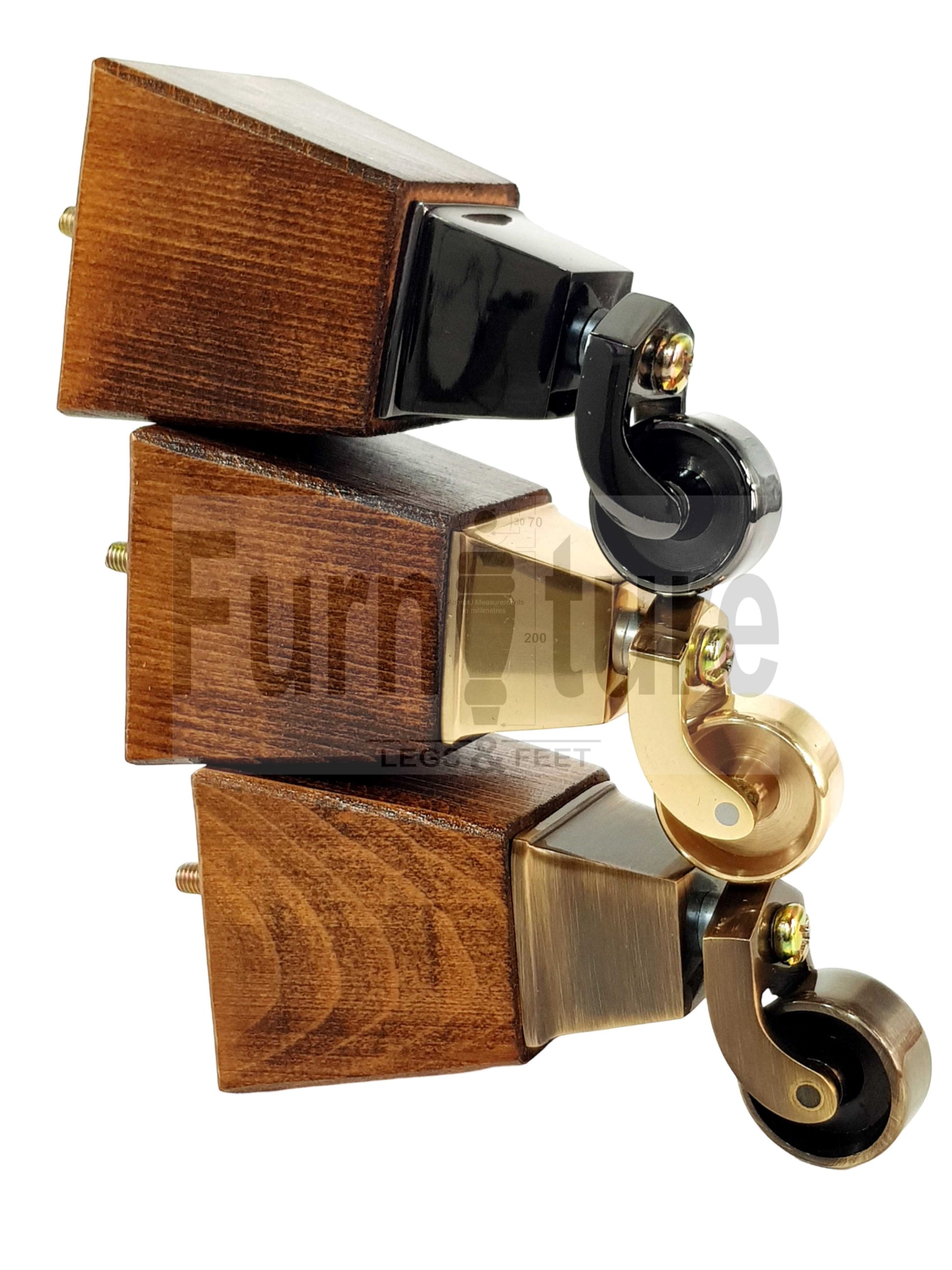 4x Block Wood Furniture Legs With Castor 8mm Thread For Chairs Settees Sofa 150mm High