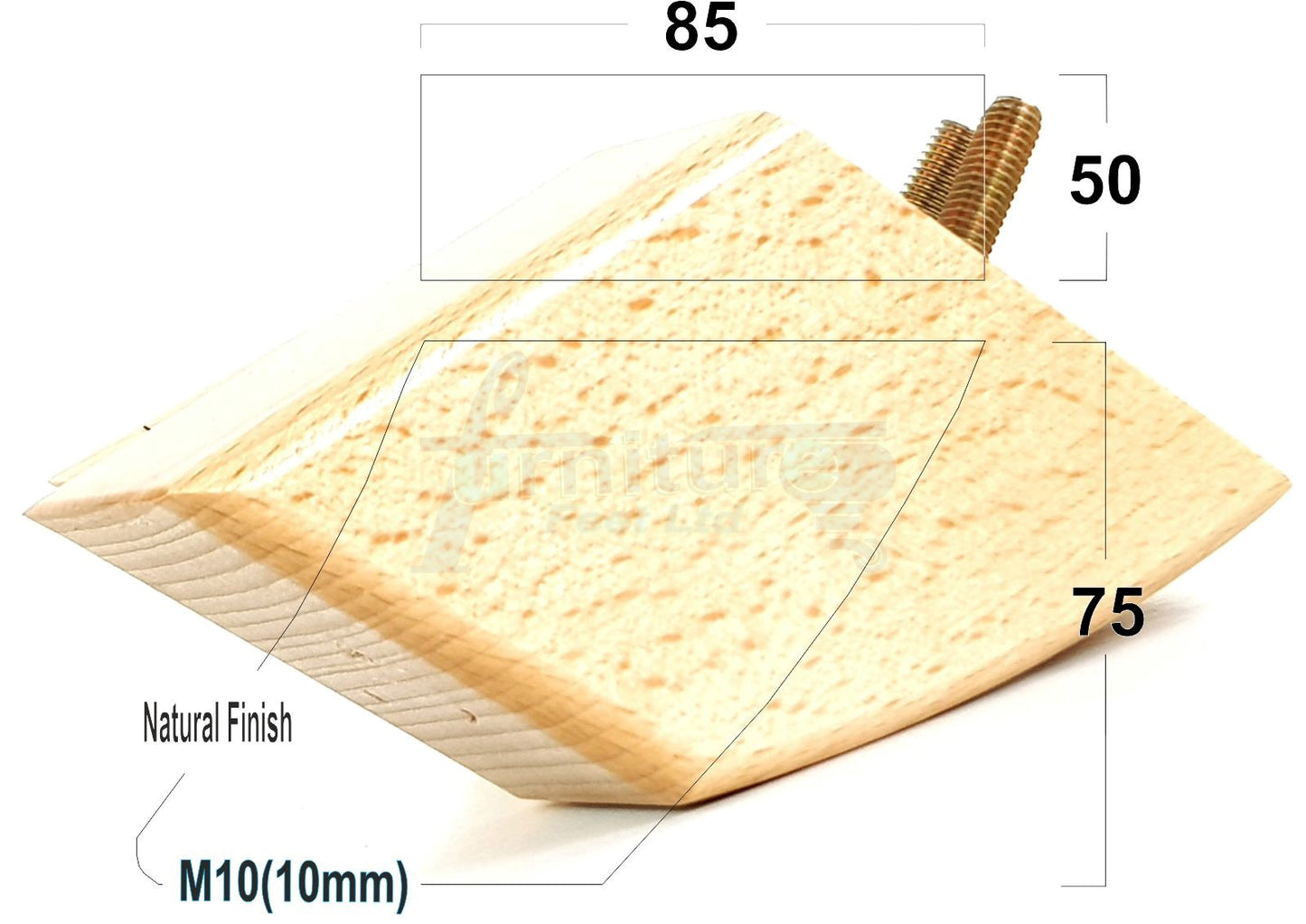 4x Wooden Furniture Legs 75mm High Replacement Sofa Feet 10mm Thread