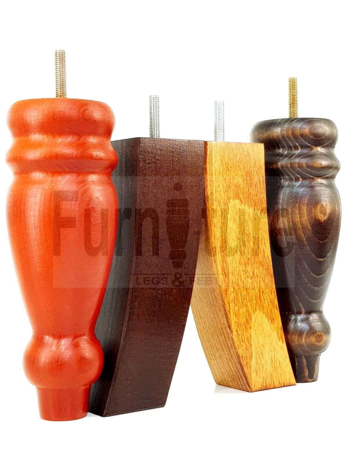 2 Traditional Turned Furniture Feet Replacement Sofa Legs 200mm & 2 Curved Back Legs 185mm for Chairs Stools Sofa Beds Settee Cabinets M8