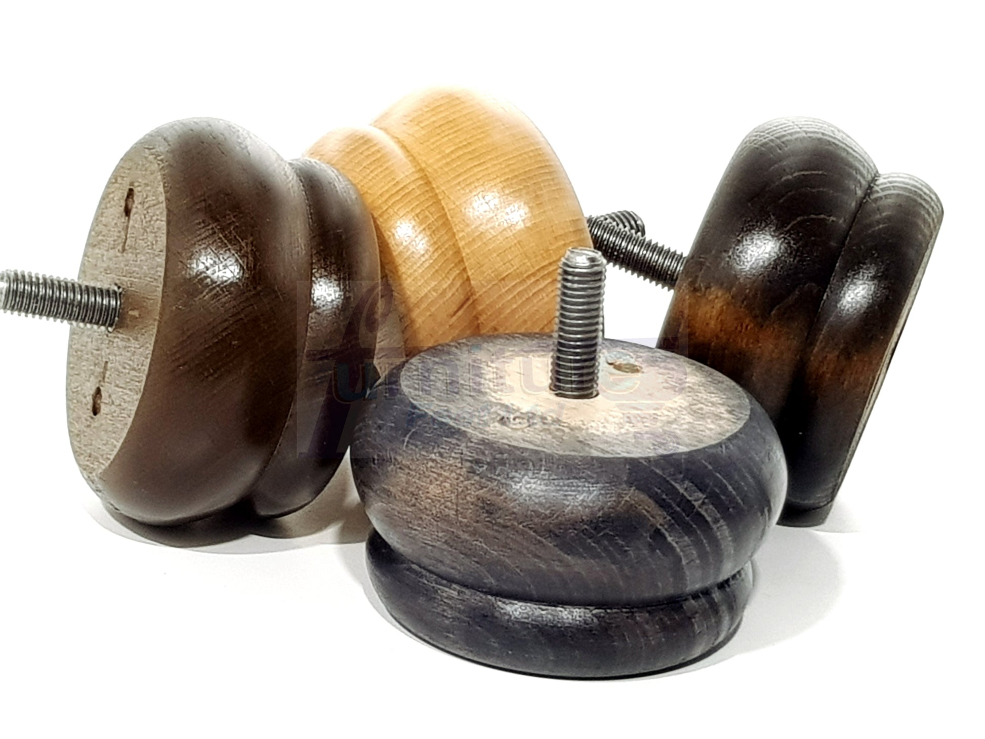 4 Wood Bun Feet Replacement Furniture Legs 50mm High M10 Thread Chairs Beds